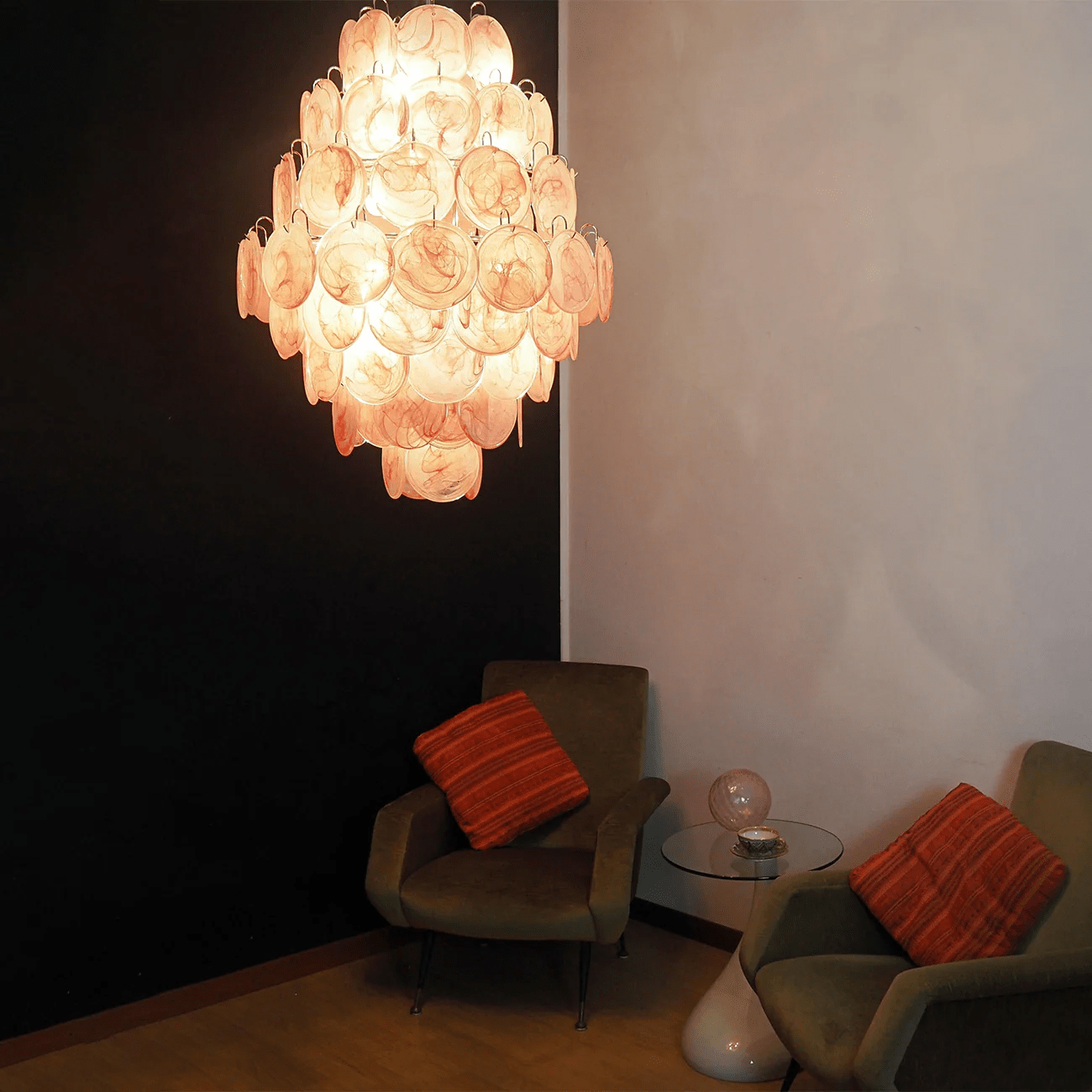 Aurora Chandelier Pink Murano Glass Handblown Discs - Blowlighting