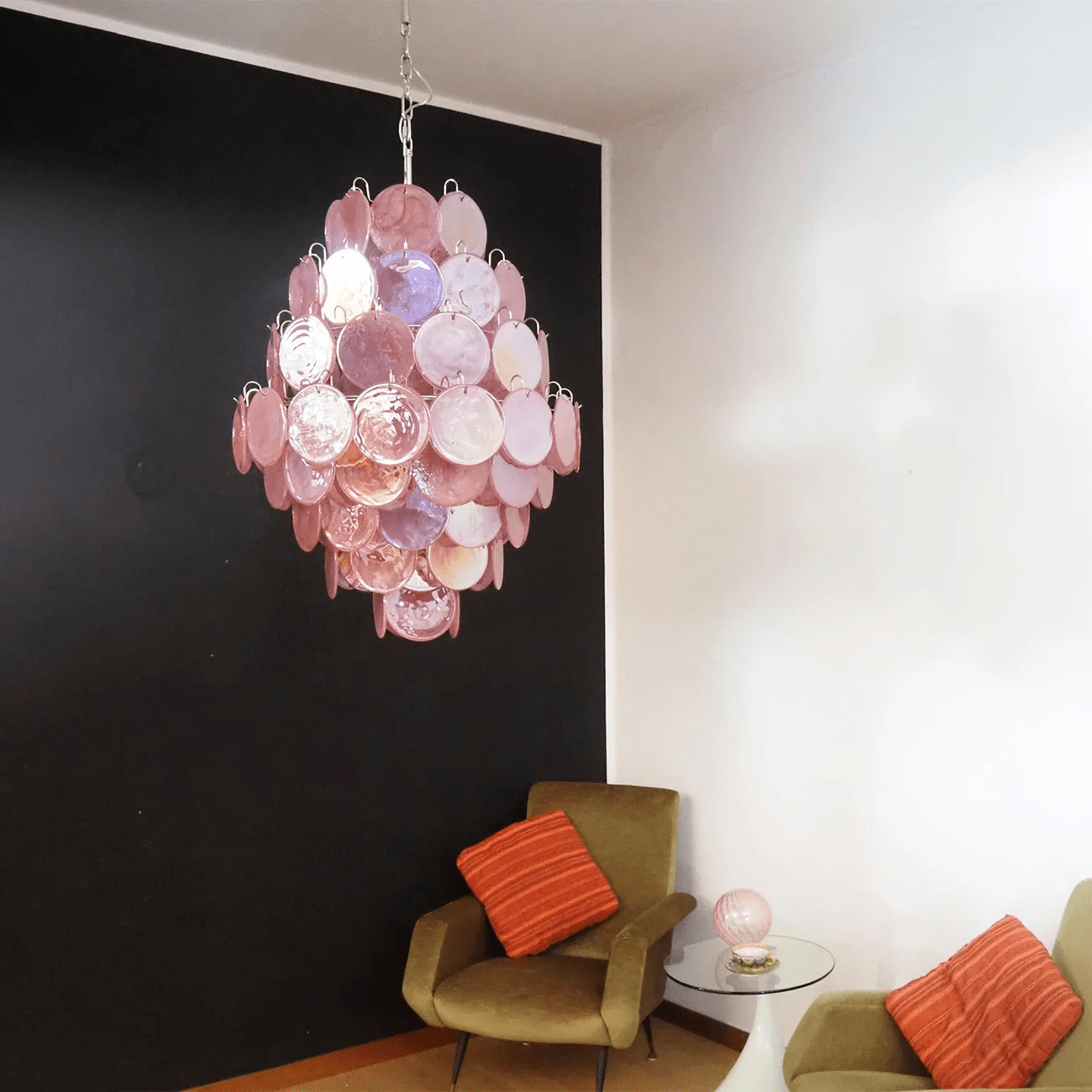 Aurora Chandelier Pink Murano Glass Handblown Discs - Blowlighting