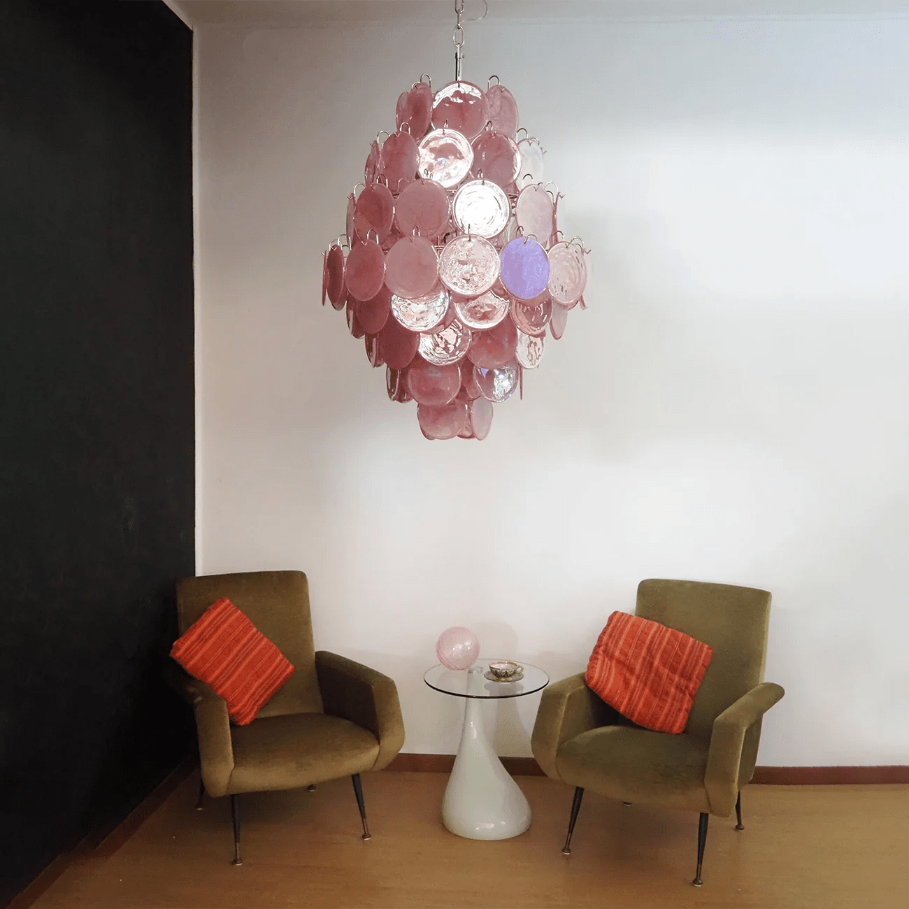 Aurora Chandelier Pink Murano Glass Handblown Discs - Blowlighting