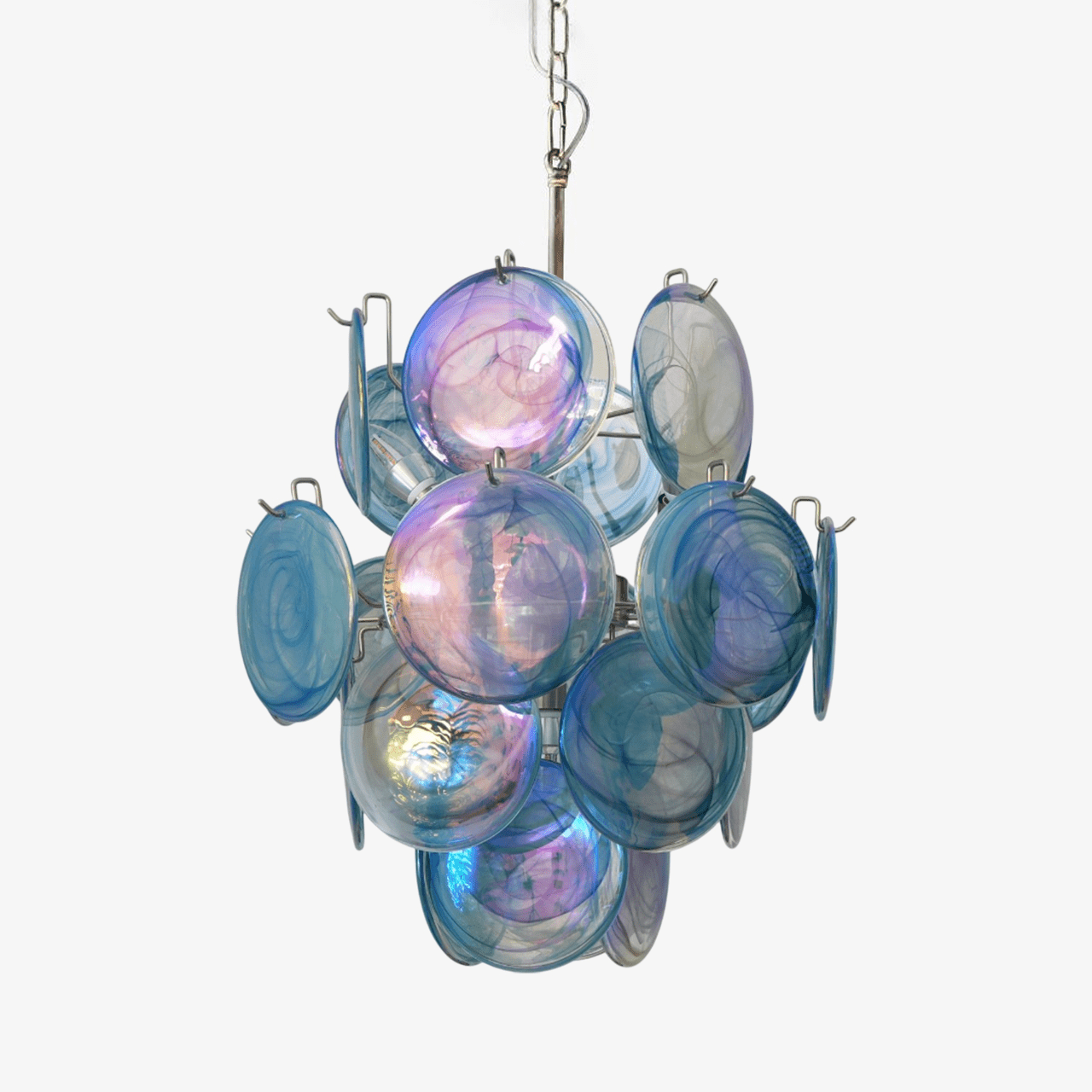 Aurora Chandelier Blue Murano Glass Disc Vintage - Blowlighting