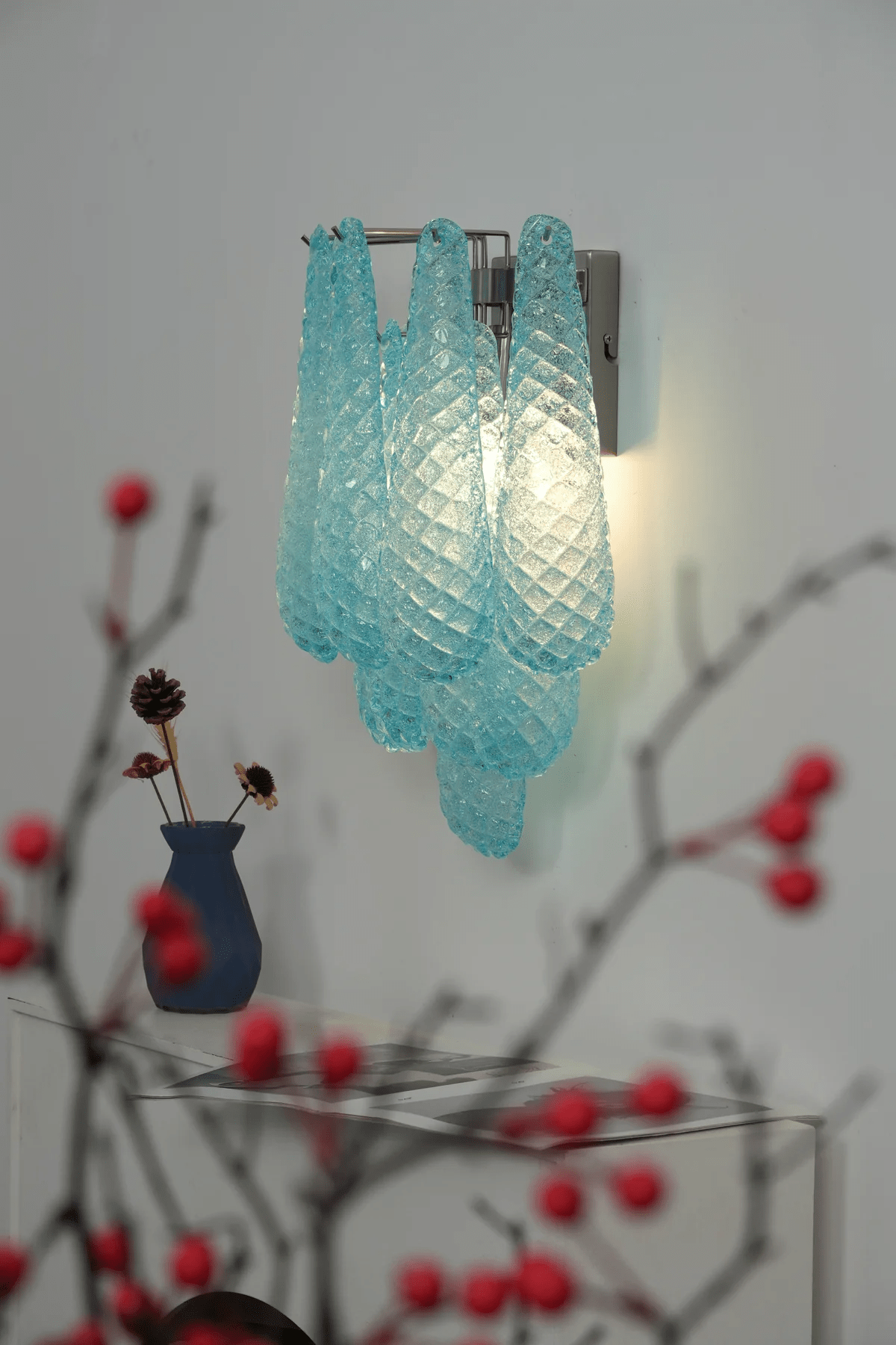 Aurora Wall Lamp Pink Teardrop Glass Floral Artistic - Blowlighting
