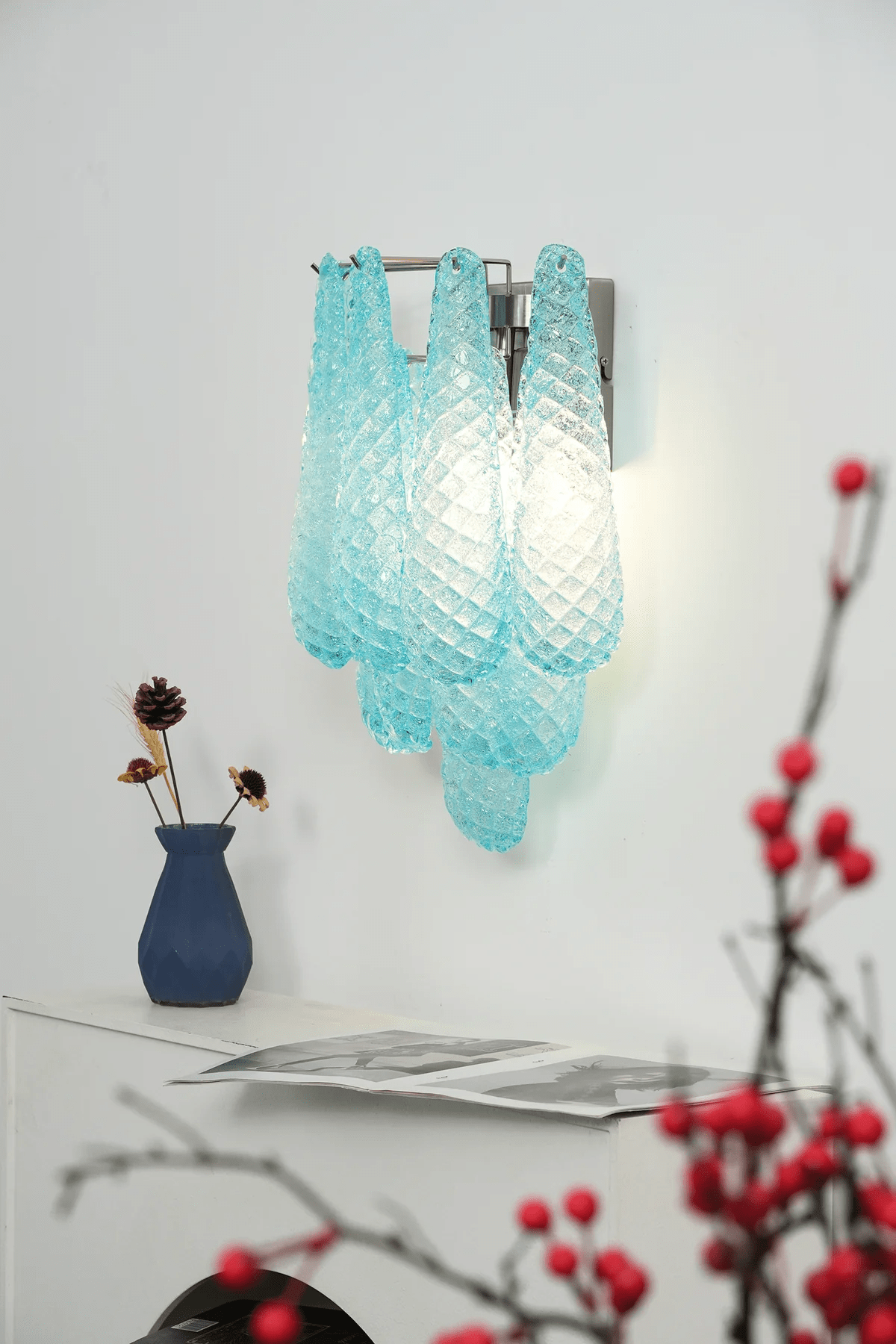 Aurora Wall Lamp Pink Teardrop Glass Floral Artistic - Blowlighting