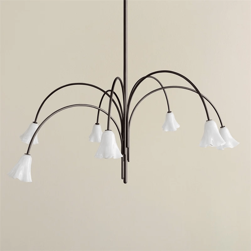 Aurora Chandelier Blossom Petal Glass Arms - Blowlighting