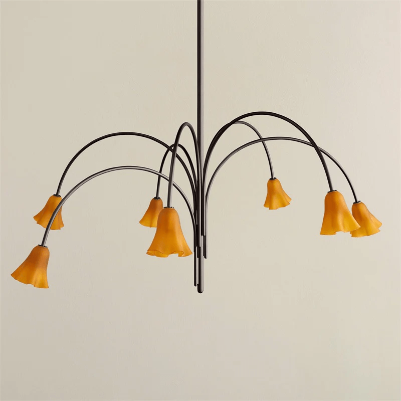 Aurora Chandelier Blossom Petal Glass Arms - Blowlighting