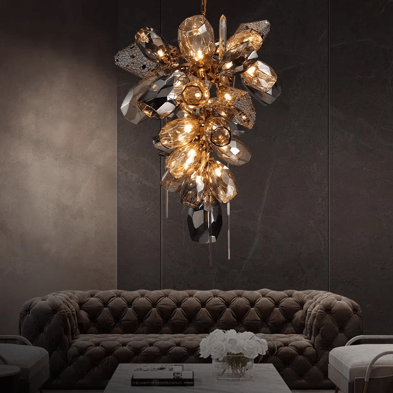 Aurora Chandelier Modern Glass Crystal Smoked Cluster - Blowlighting
