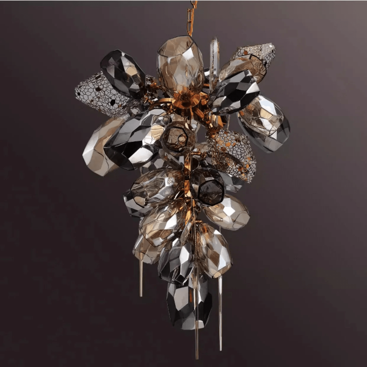 Aurora Chandelier Modern Glass Crystal Smoked Cluster - Blowlighting
