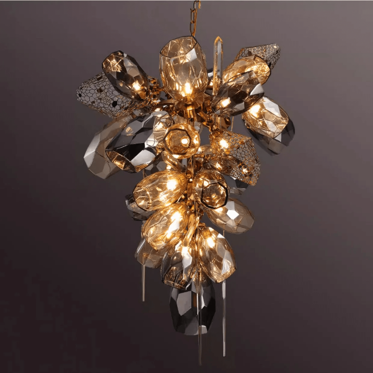 Aurora Chandelier Modern Glass Crystal Smoked Cluster - Blowlighting