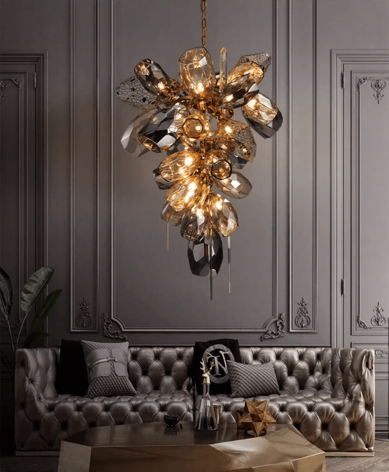 Aurora Chandelier Modern Glass Crystal Smoked Cluster - Blowlighting