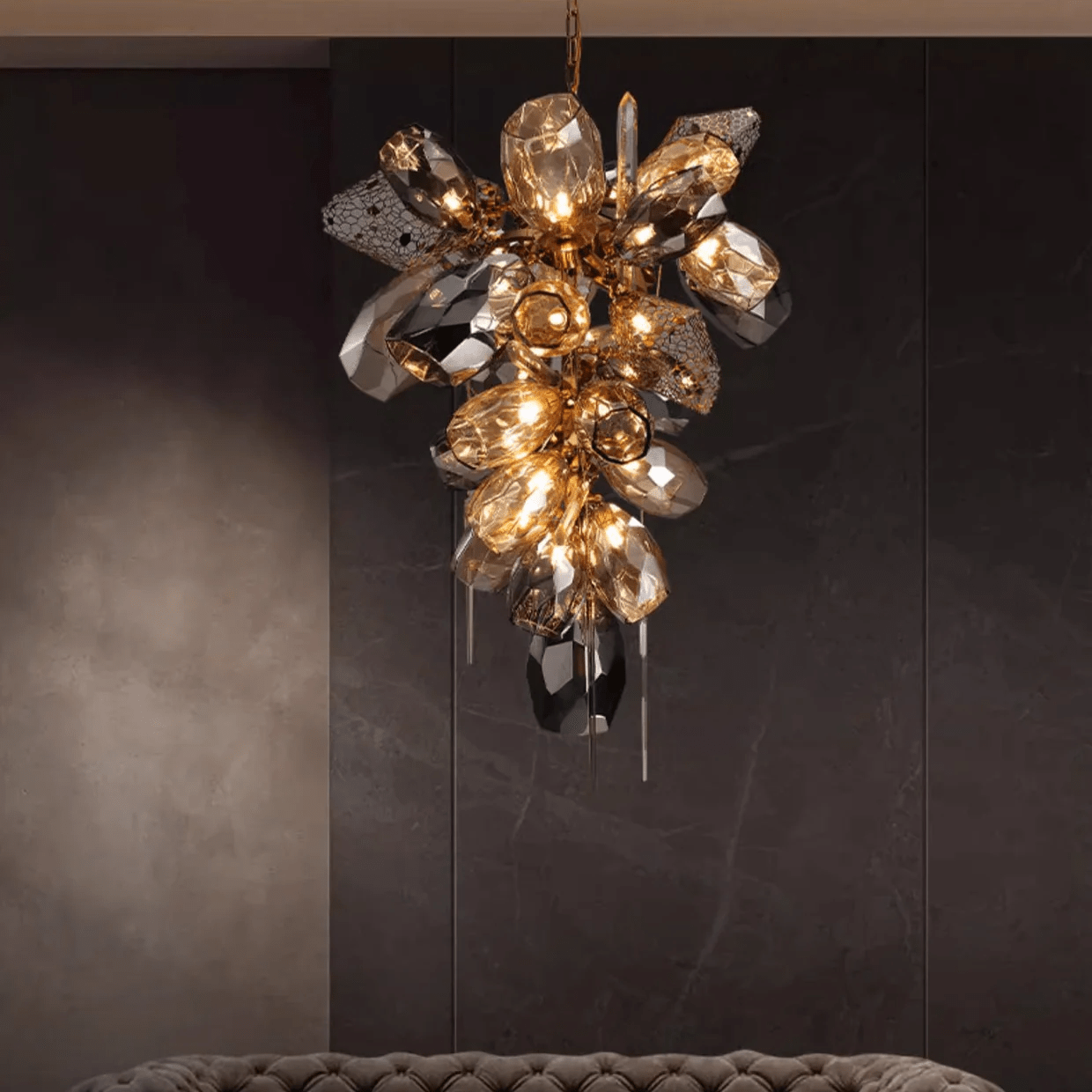 Aurora Chandelier Modern Glass Crystal Smoked Cluster - Blowlighting