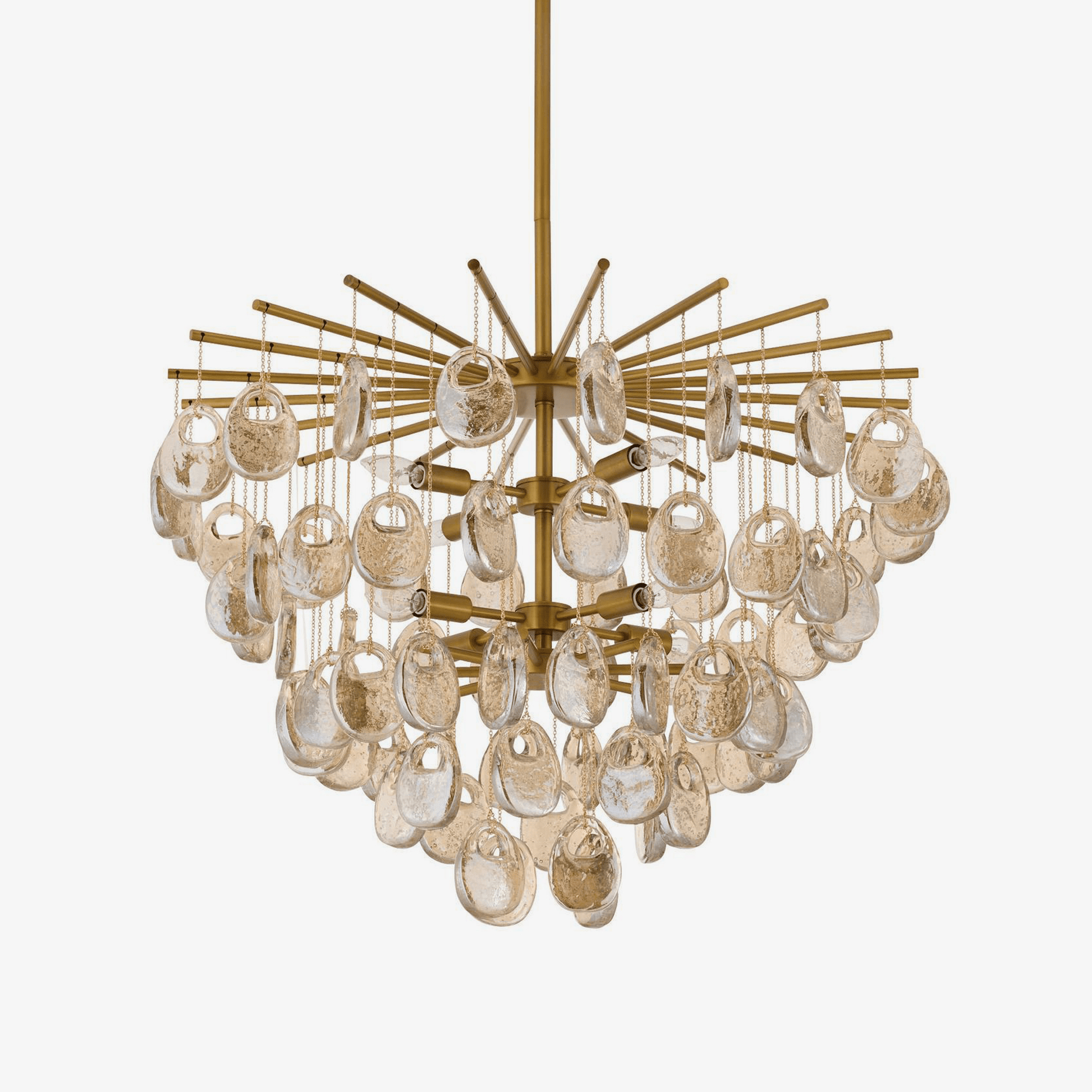 Aurora Chandelier Amber Seedy Glass Drop Antique Brass - Blowlighting