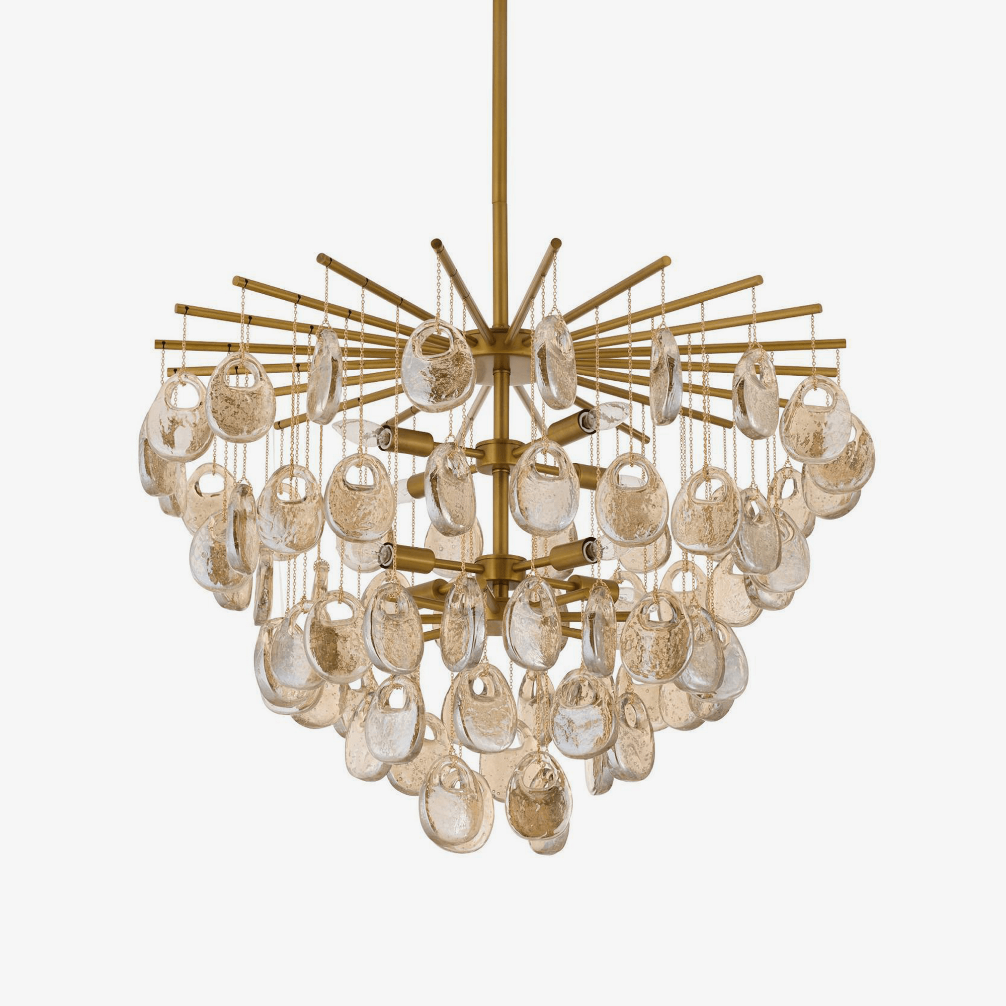 Aurora Chandelier Amber Seedy Glass Drop Antique Brass - Blowlighting