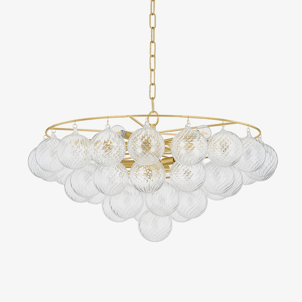 Aurora Chandelier Clear Glass Globe Aged Brass Elegant - Blowlighting