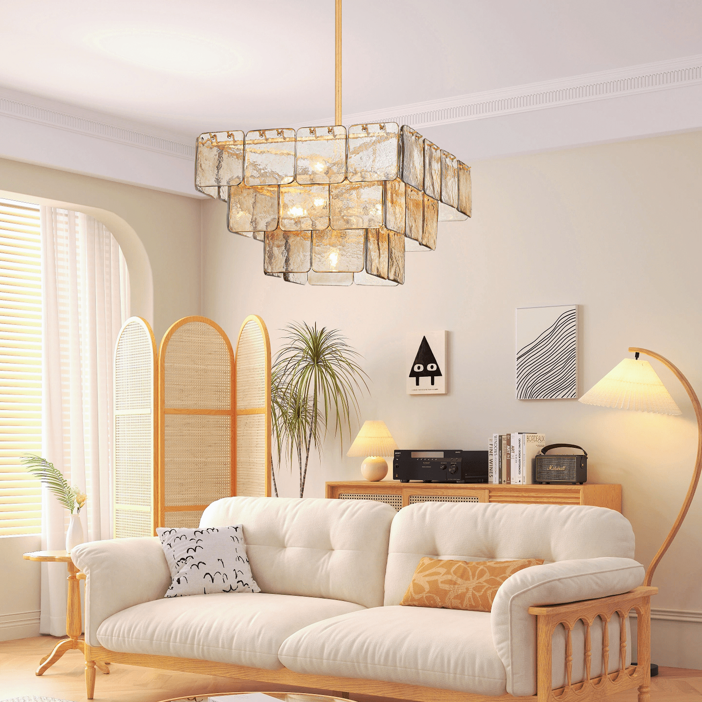 Aurora Chandelier Champagne Piastre Glass Modern - Blowlighting