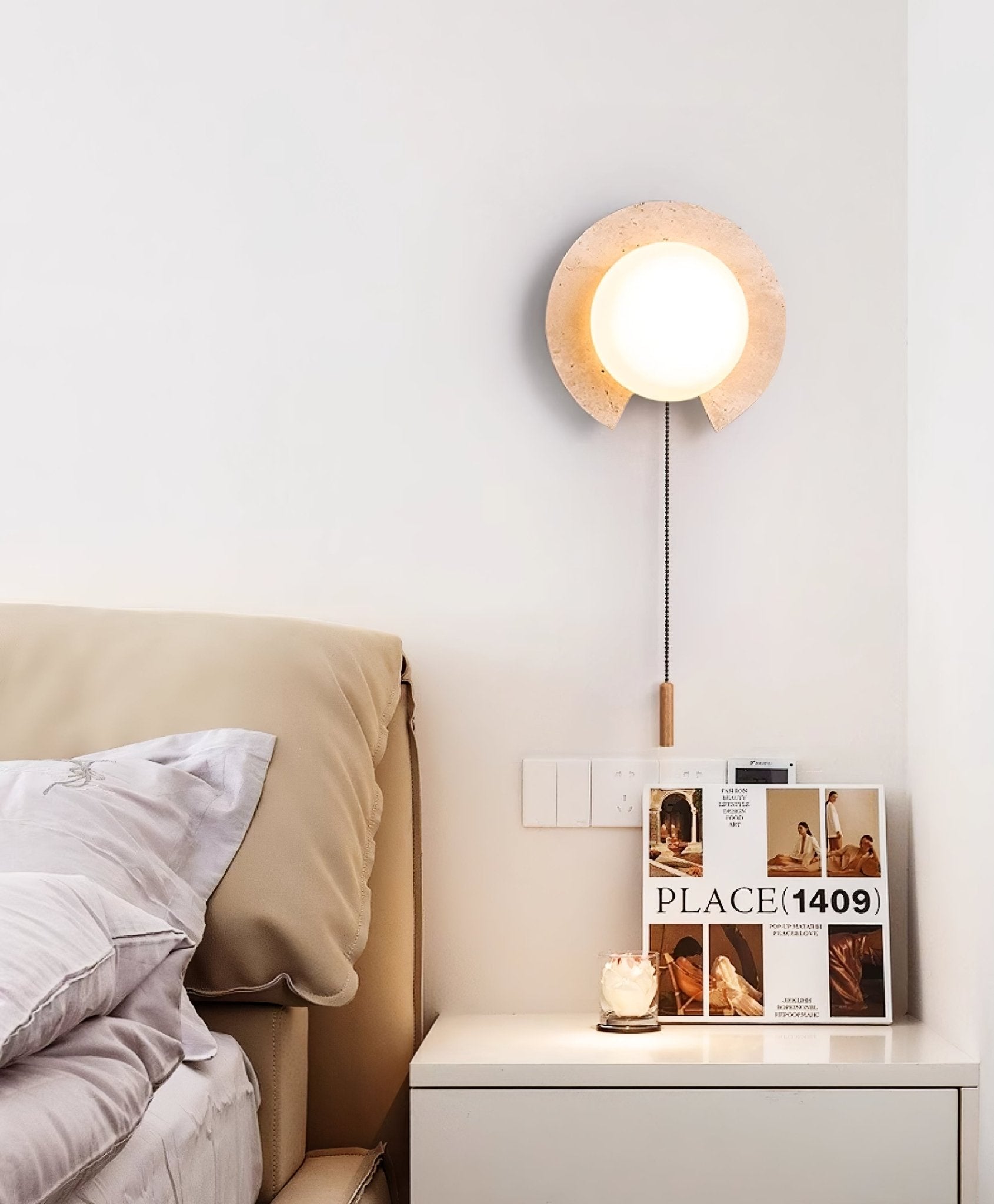 Zamaryra Semi-Circular Travertine Wall Light - Blowlighting
