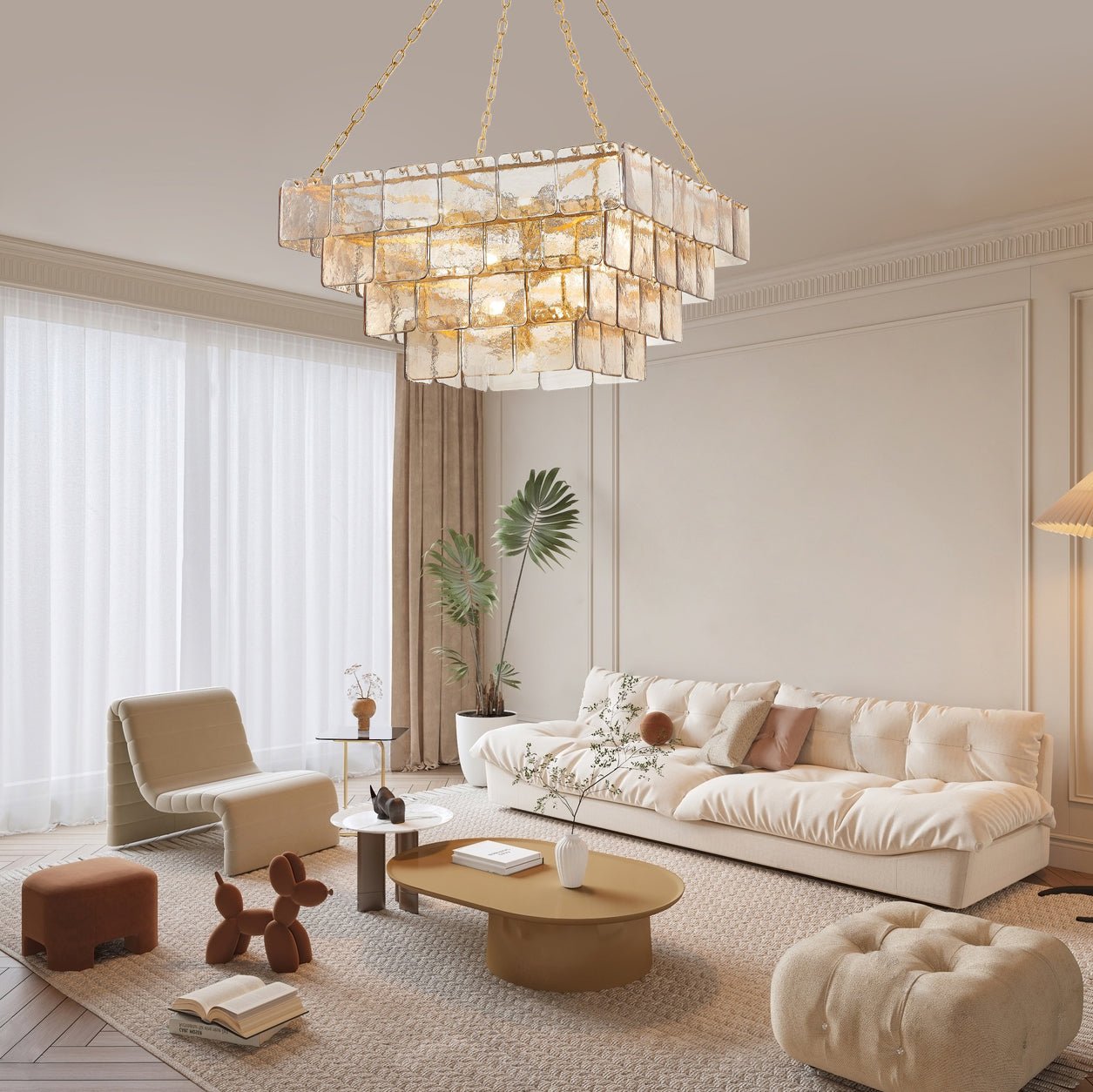 Aurora Chandelier Chain Champagne Piastre Glass Tiered - Blowlighting