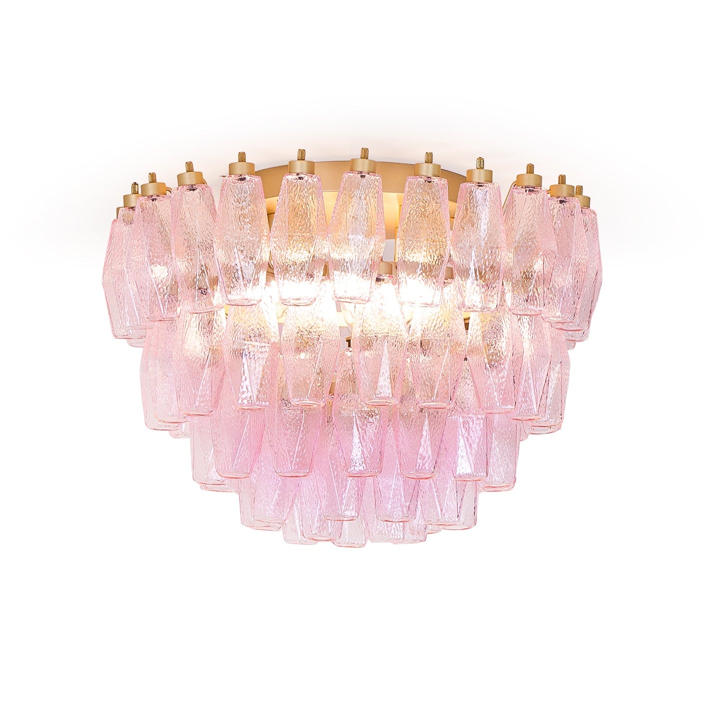 Aurora Ceiling Lamp Poliedri Pink Murano Glass Layered Flush Mount - Blowlighting