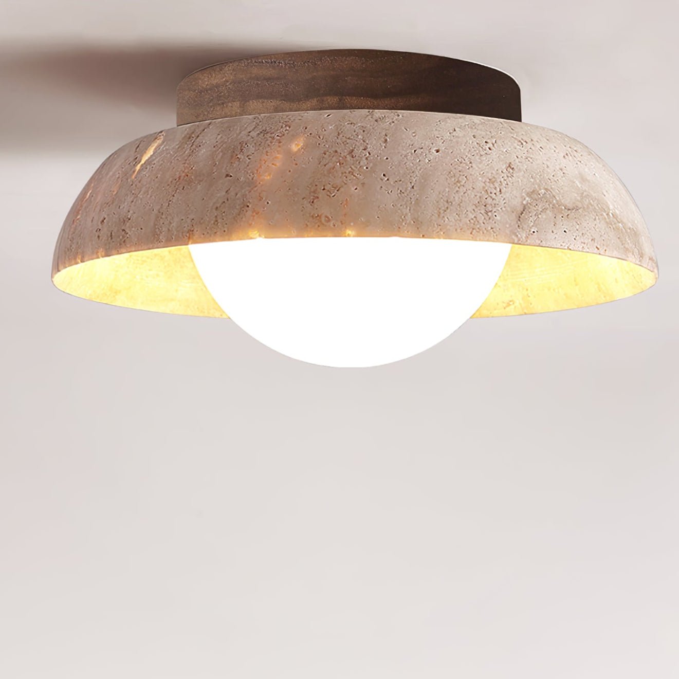 Ashaionis Disc-Dome Travertine Ceiling Light - Blowlighting