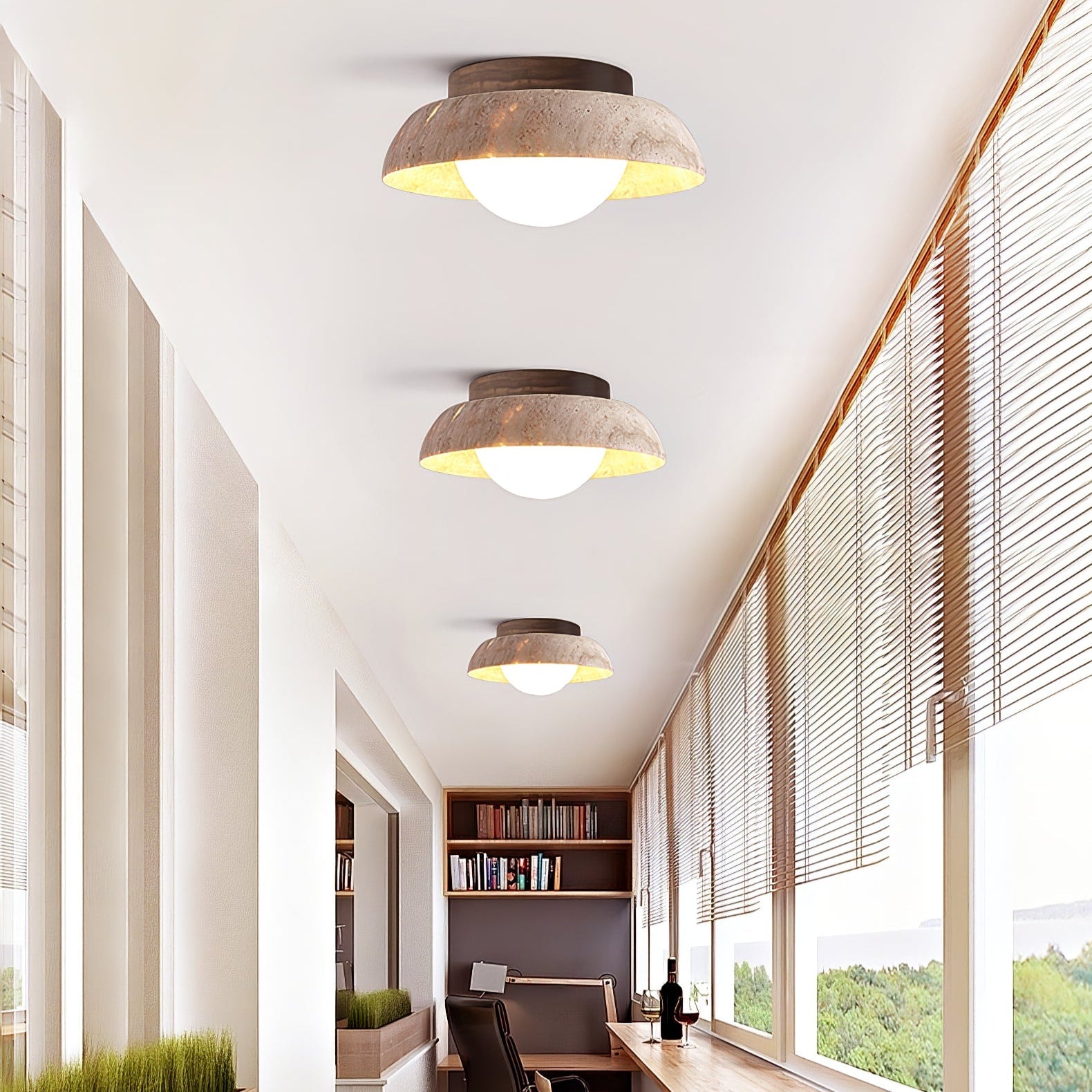 Ashaionis Disc-Dome Travertine Ceiling Light - Blowlighting
