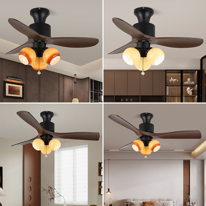 Serena Vintage Glass Wood Ceiling Fan Light - Blowlighting