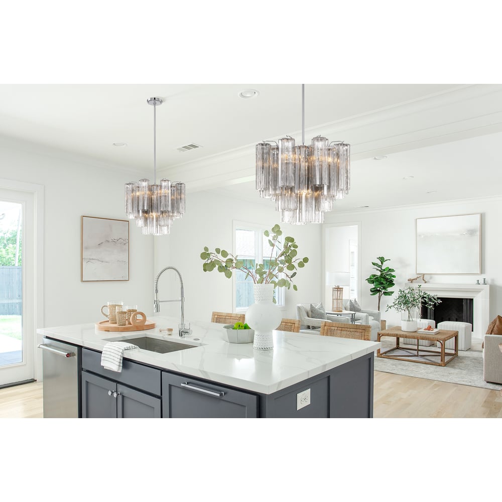 Aurora Murano Chandelier Glass Tube Layered Amber - Blowlighting