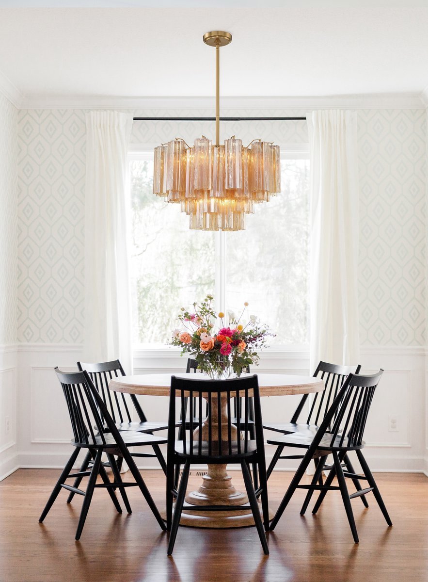 Aurora Murano Chandelier Glass Tube Layered Amber - Blowlighting