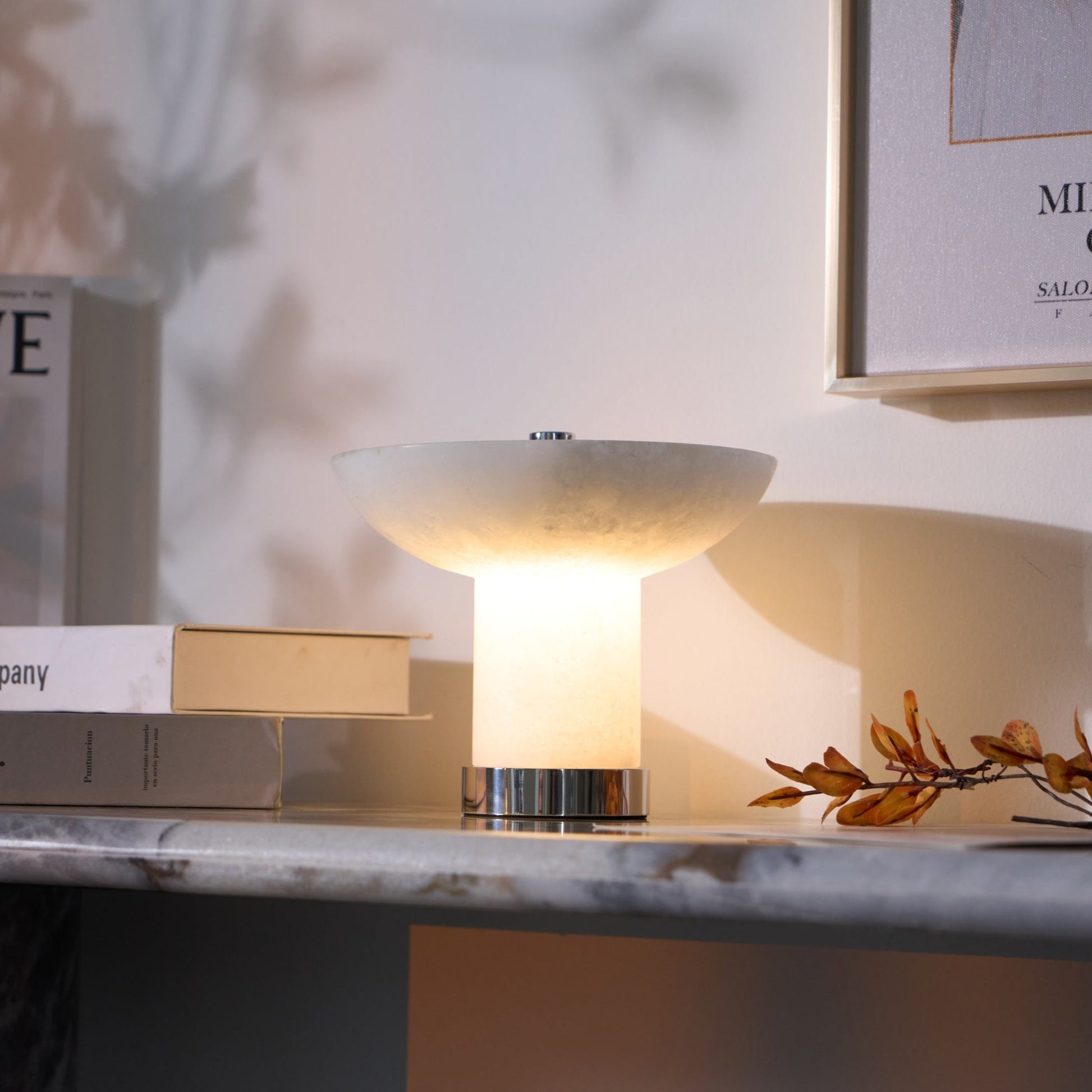 Eurnoran Mushroom Shaped Alabaster Table Lamp - Blowlighting
