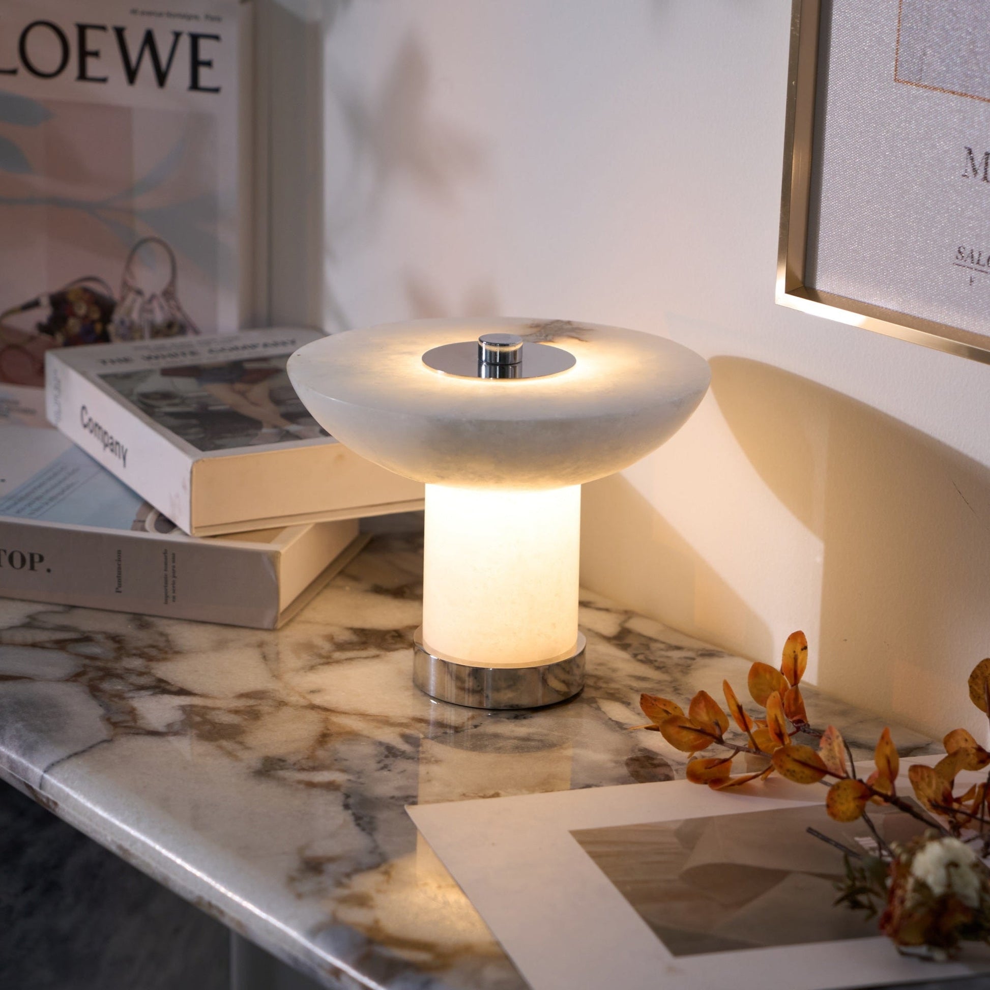 Eurnoran Mushroom Shaped Alabaster Table Lamp - Blowlighting