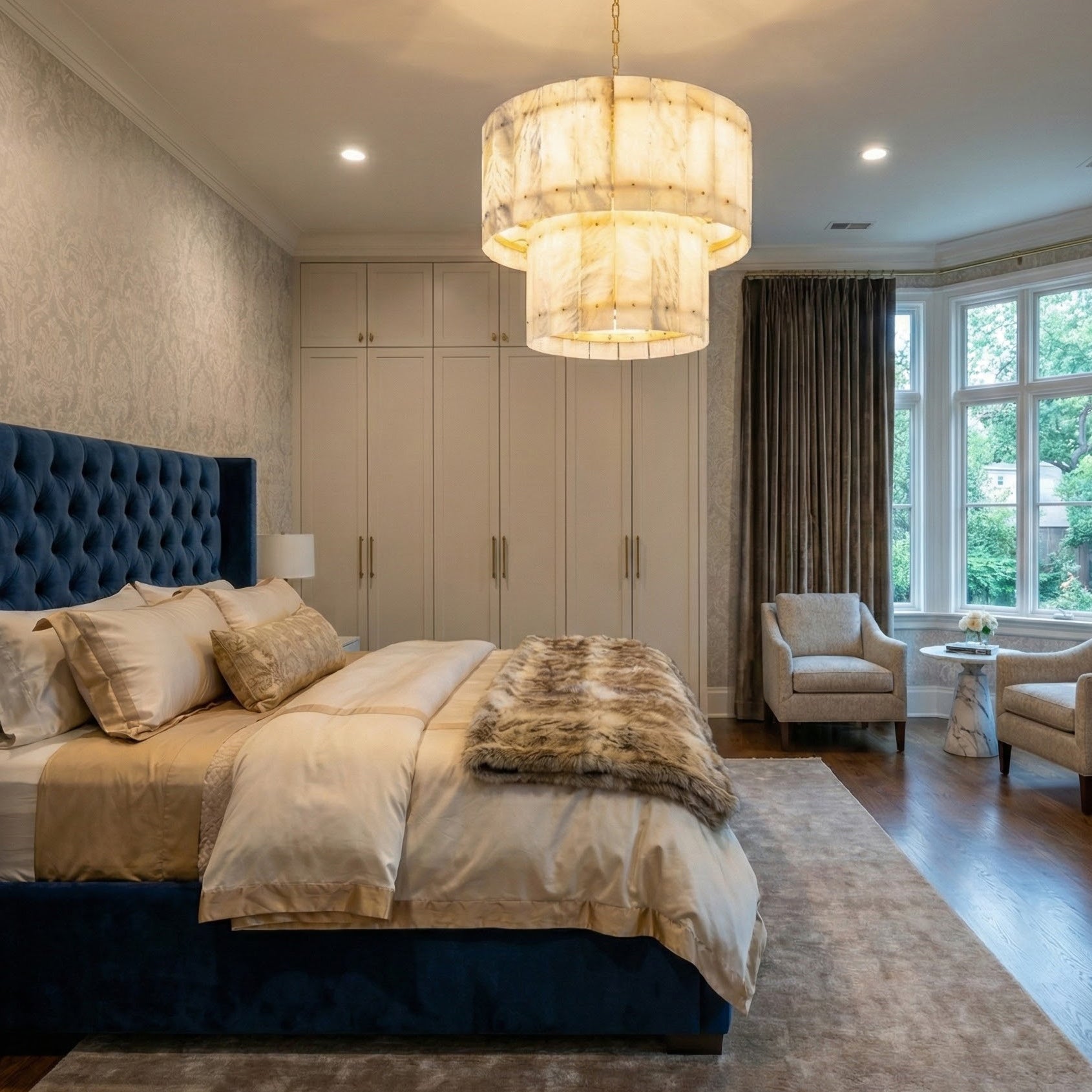 Akoya Contemporary Alabaster Art Round Alabaster Chandelier