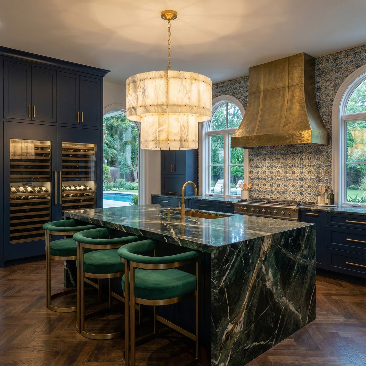 Akoya Contemporary Alabaster Art Round Alabaster Chandelier