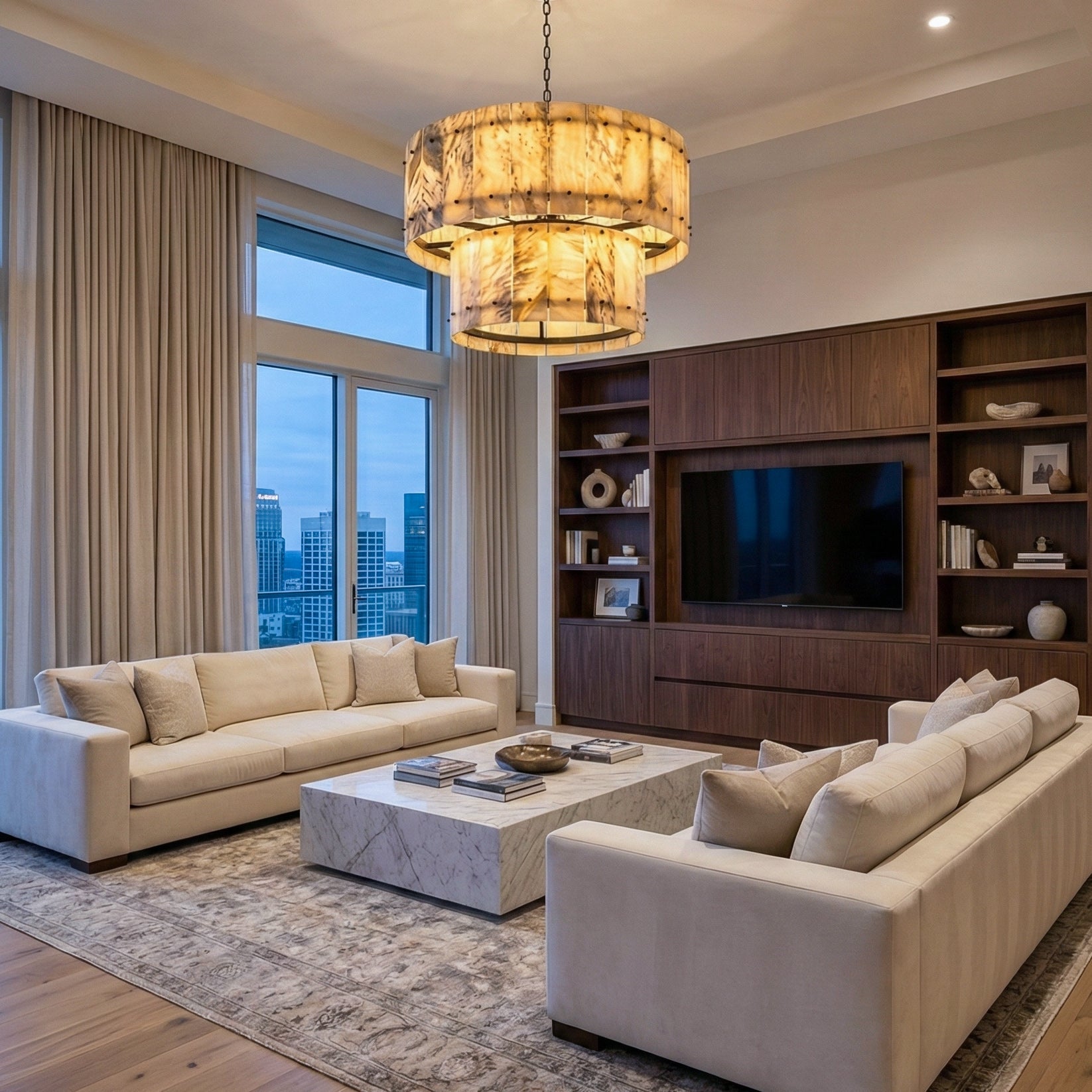 Akoya Contemporary Alabaster Art Round Alabaster Chandelier