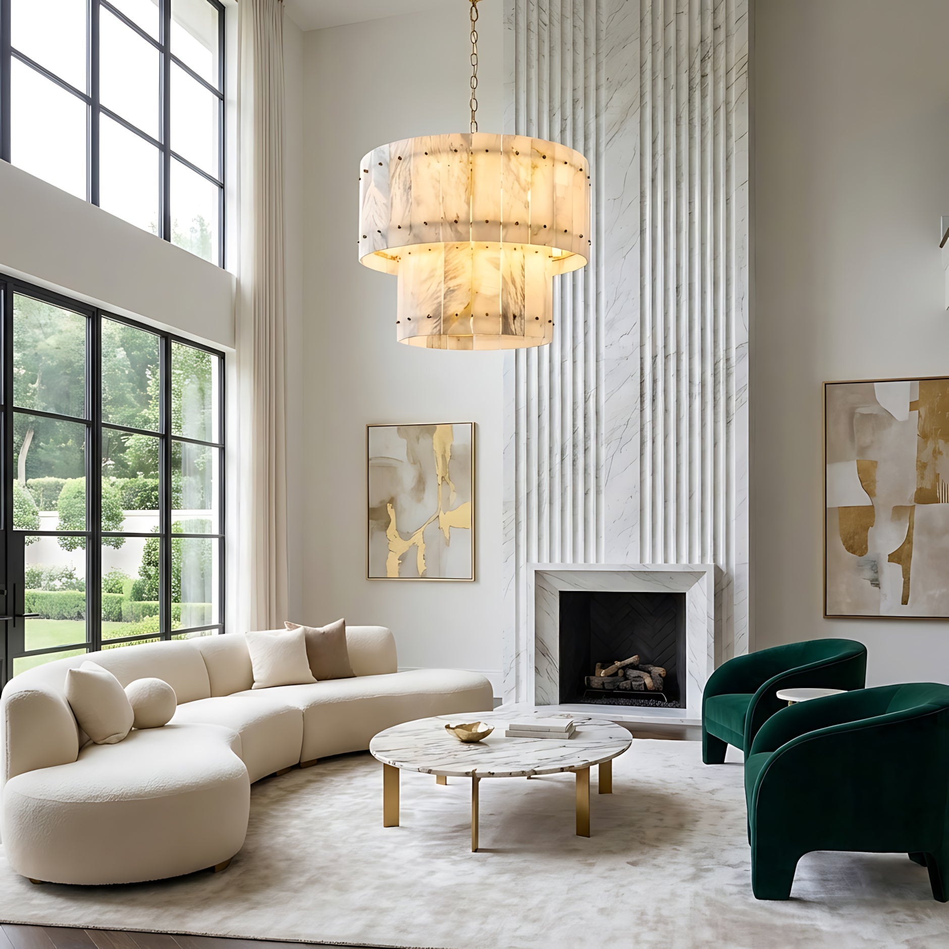 Akoya Contemporary Alabaster Art Round Alabaster Chandelier