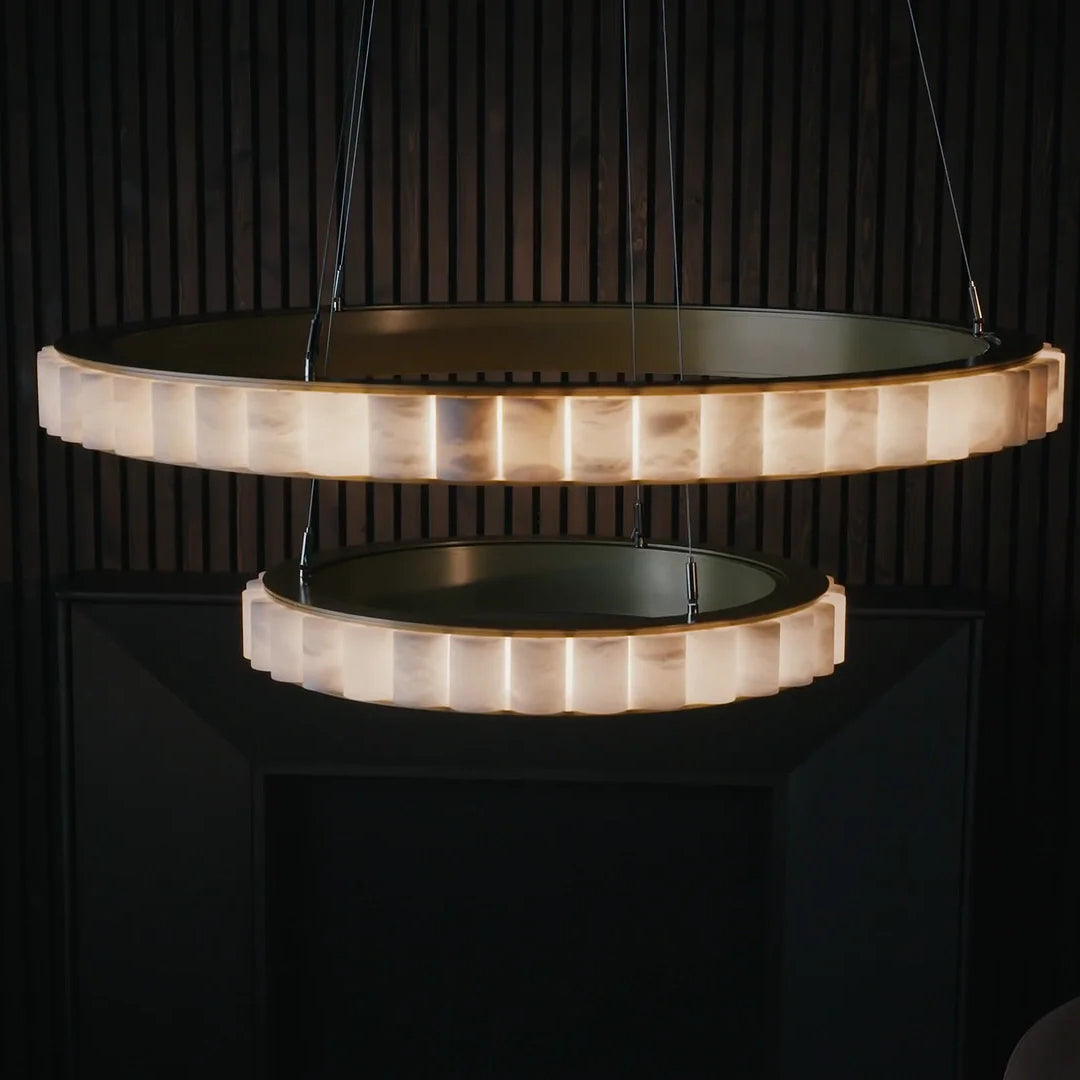 Orion Double Ring Alabaster Chandelier - Blowlighting