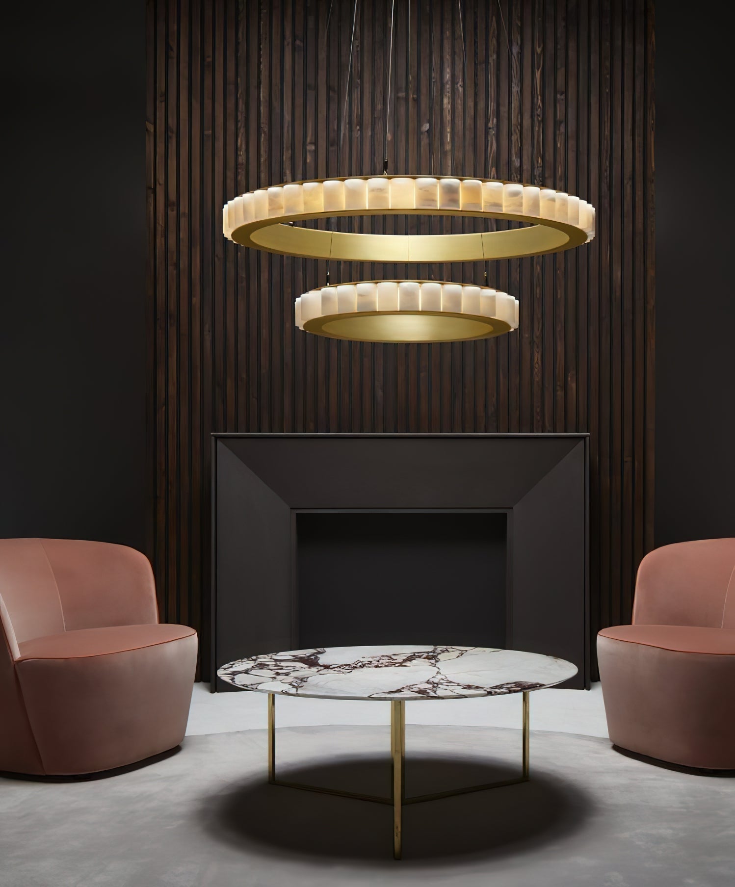 Orion Double Ring Alabaster Chandelier - Blowlighting
