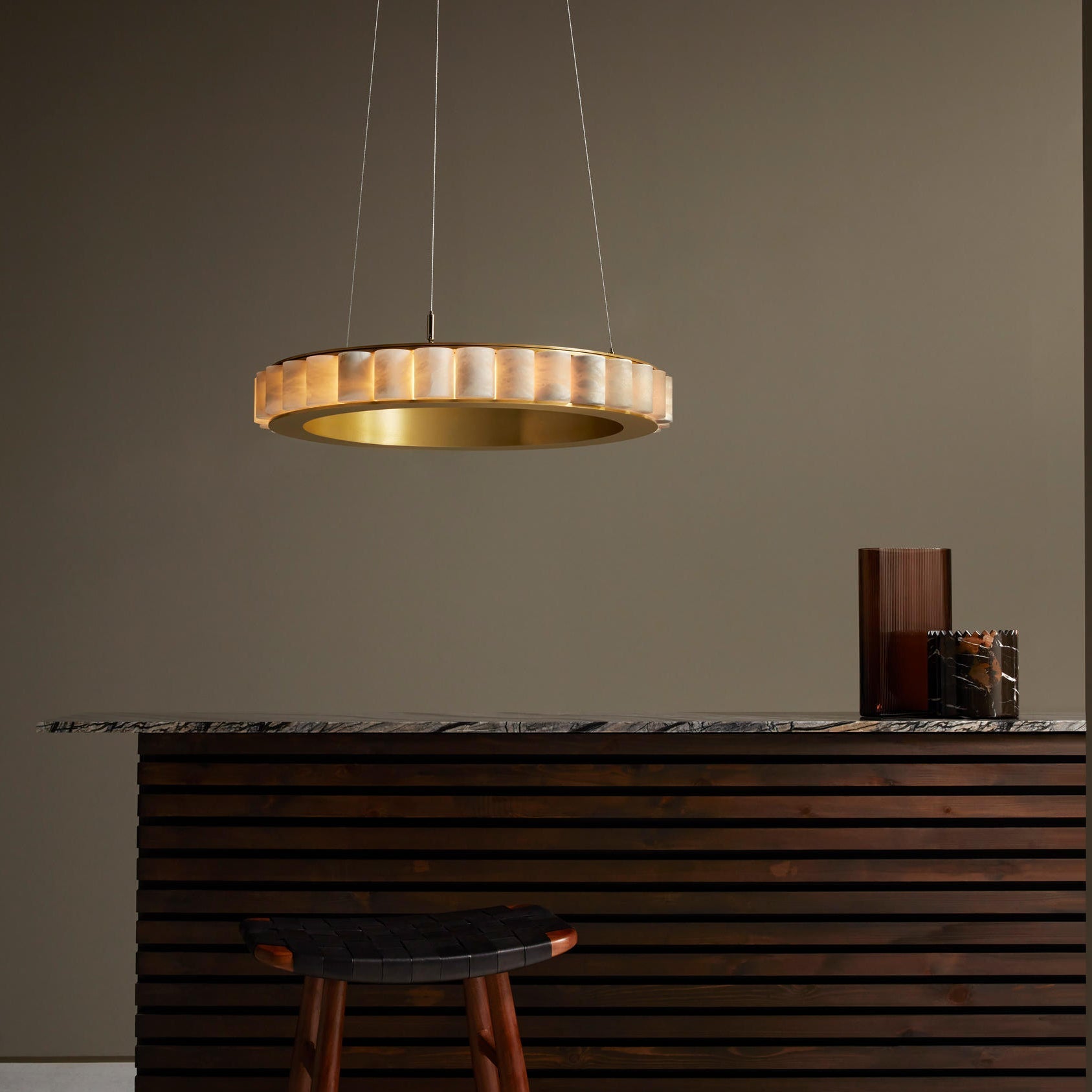 Orion Double Ring Alabaster Chandelier - Blowlighting