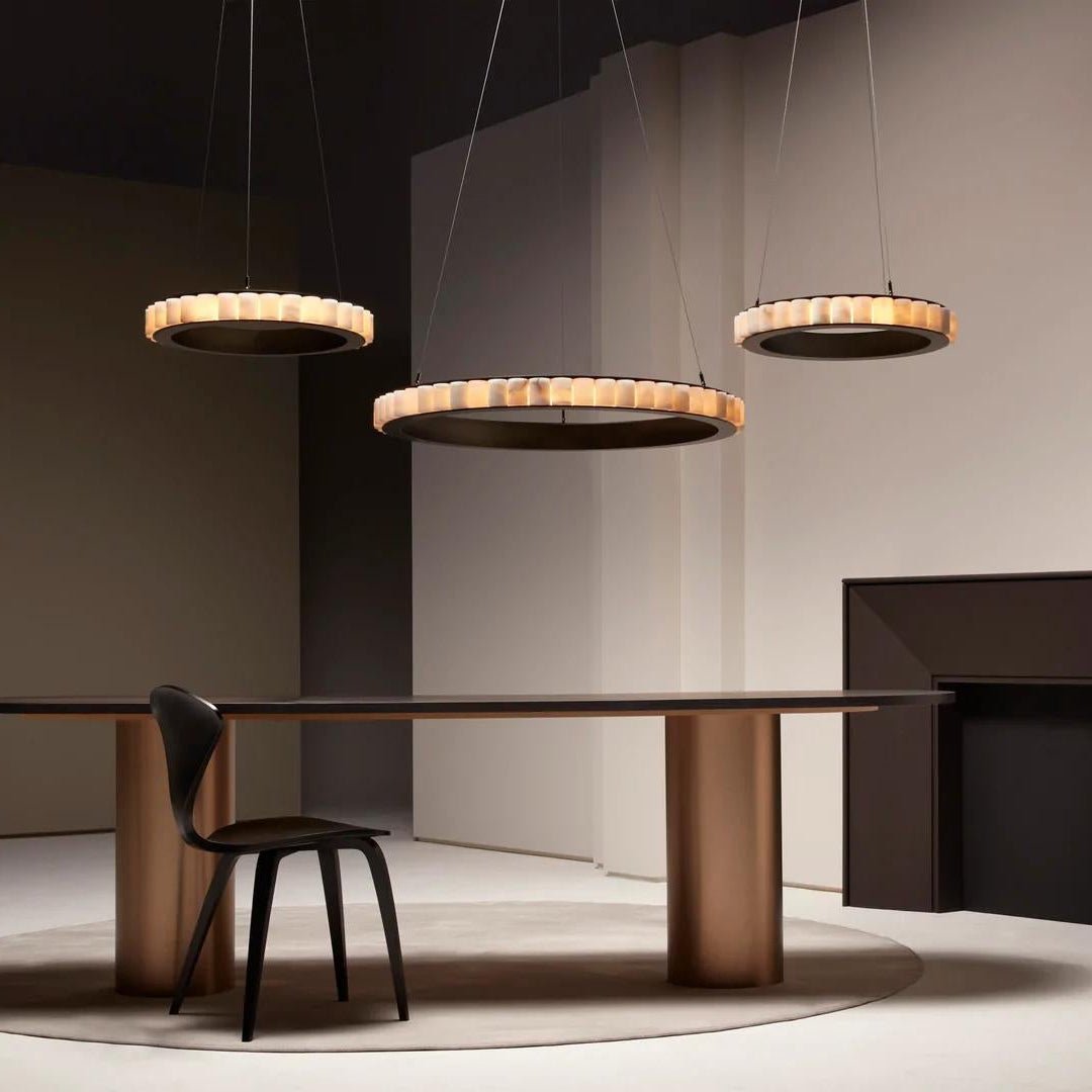 Orion Double Ring Alabaster Chandelier - Blowlighting