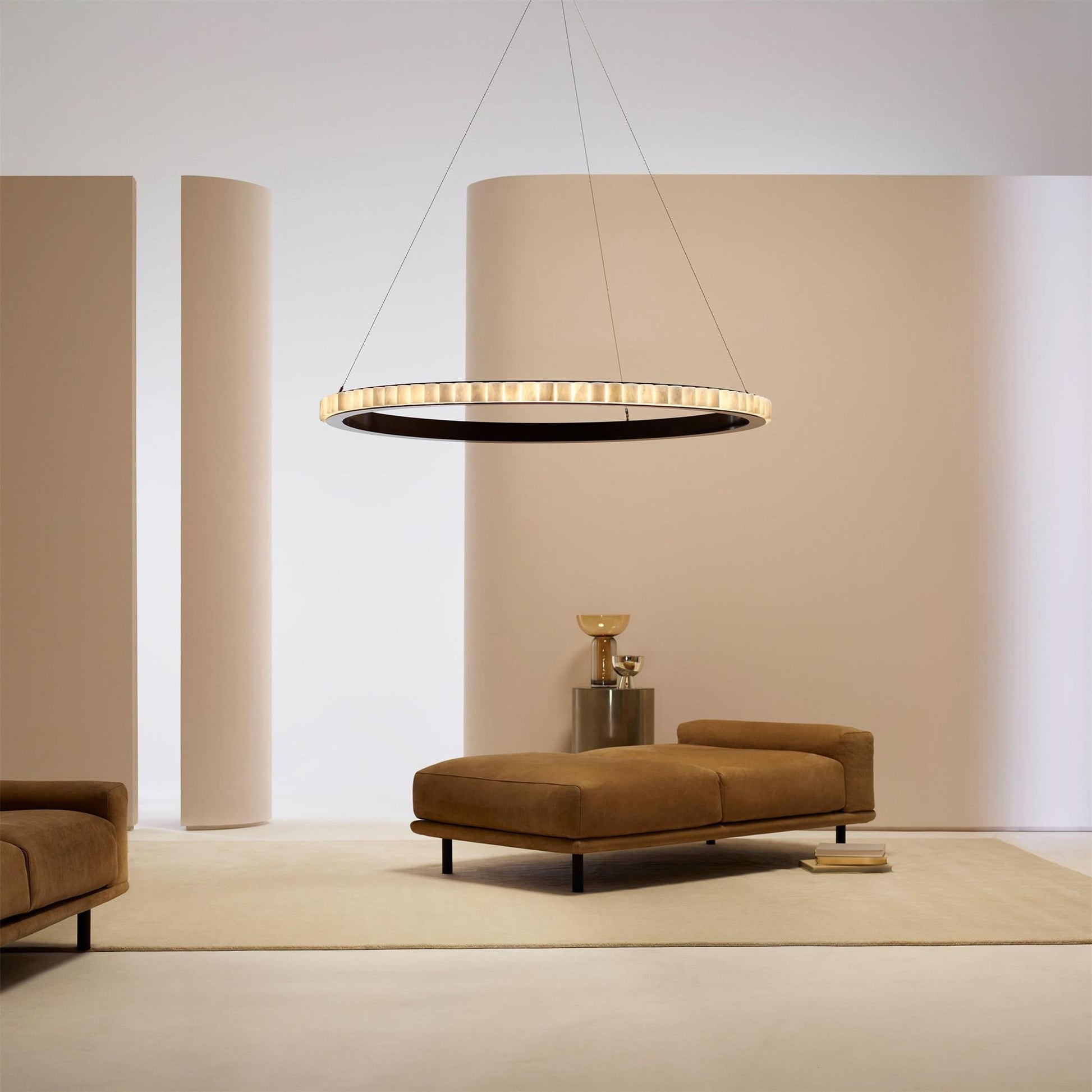 Orion Double Ring Alabaster Chandelier - Blowlighting