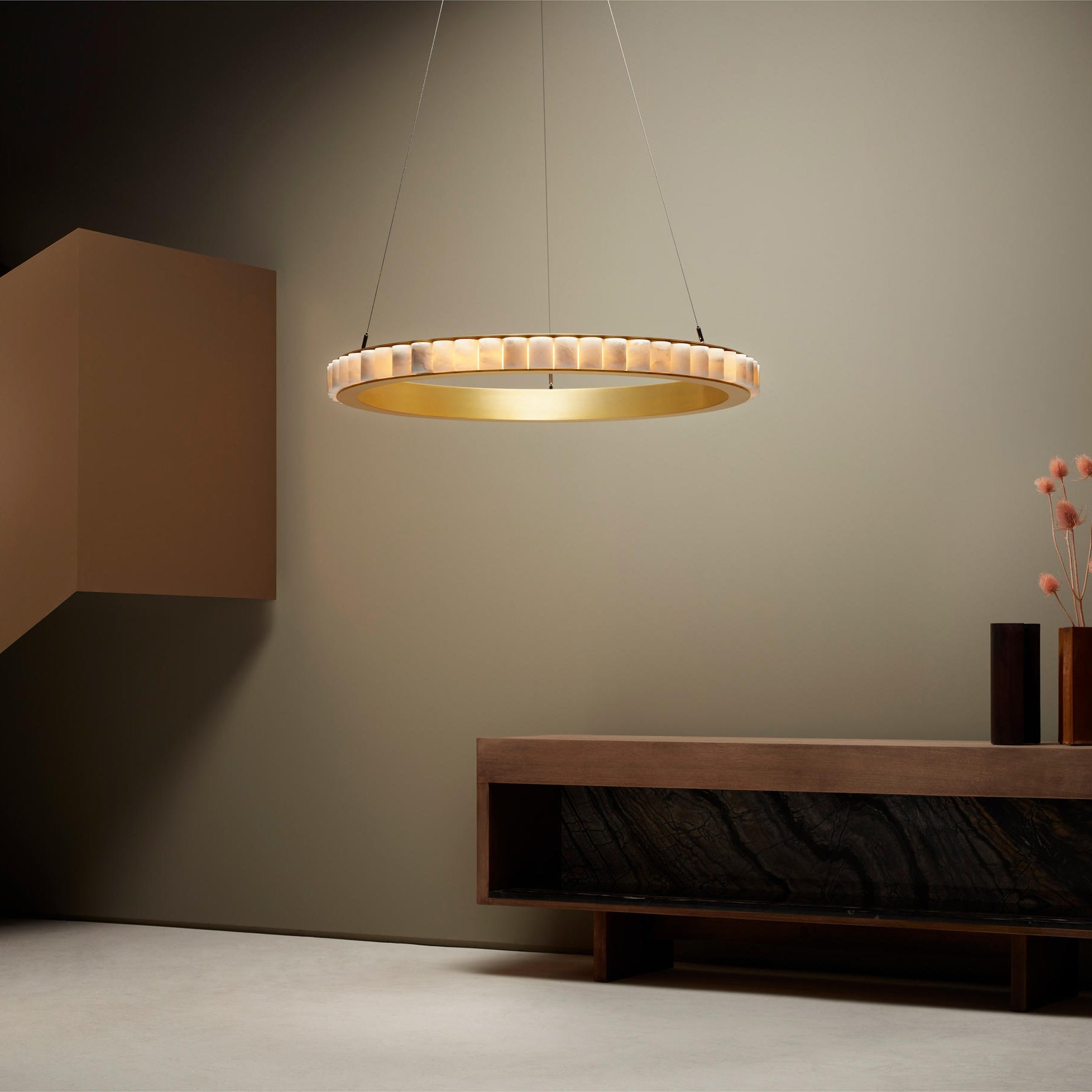 Orion Double Ring Alabaster Chandelier - Blowlighting