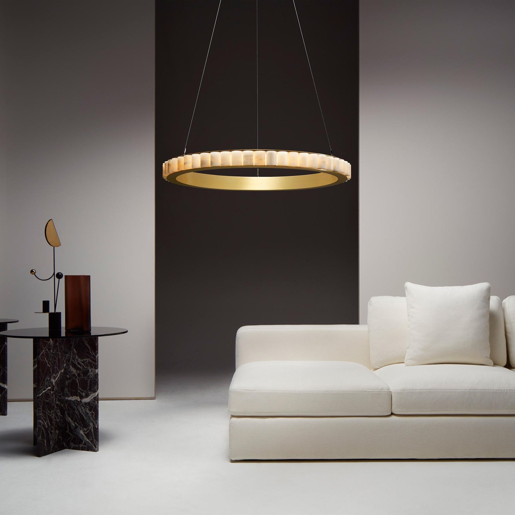 Orion Double Ring Alabaster Chandelier - Blowlighting