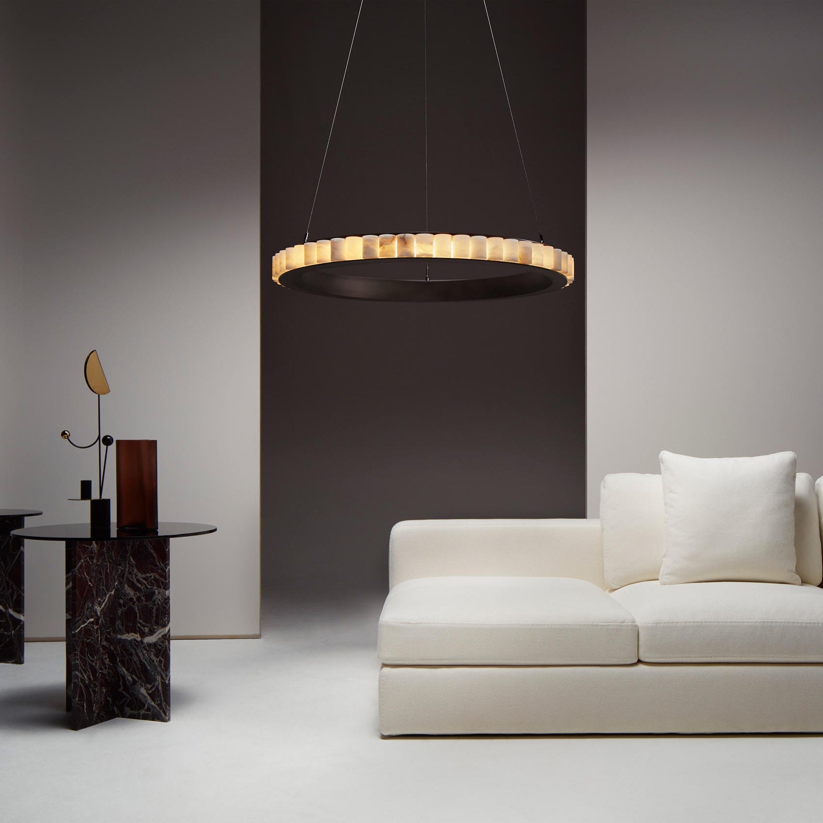Orion Double Ring Alabaster Chandelier - Blowlighting
