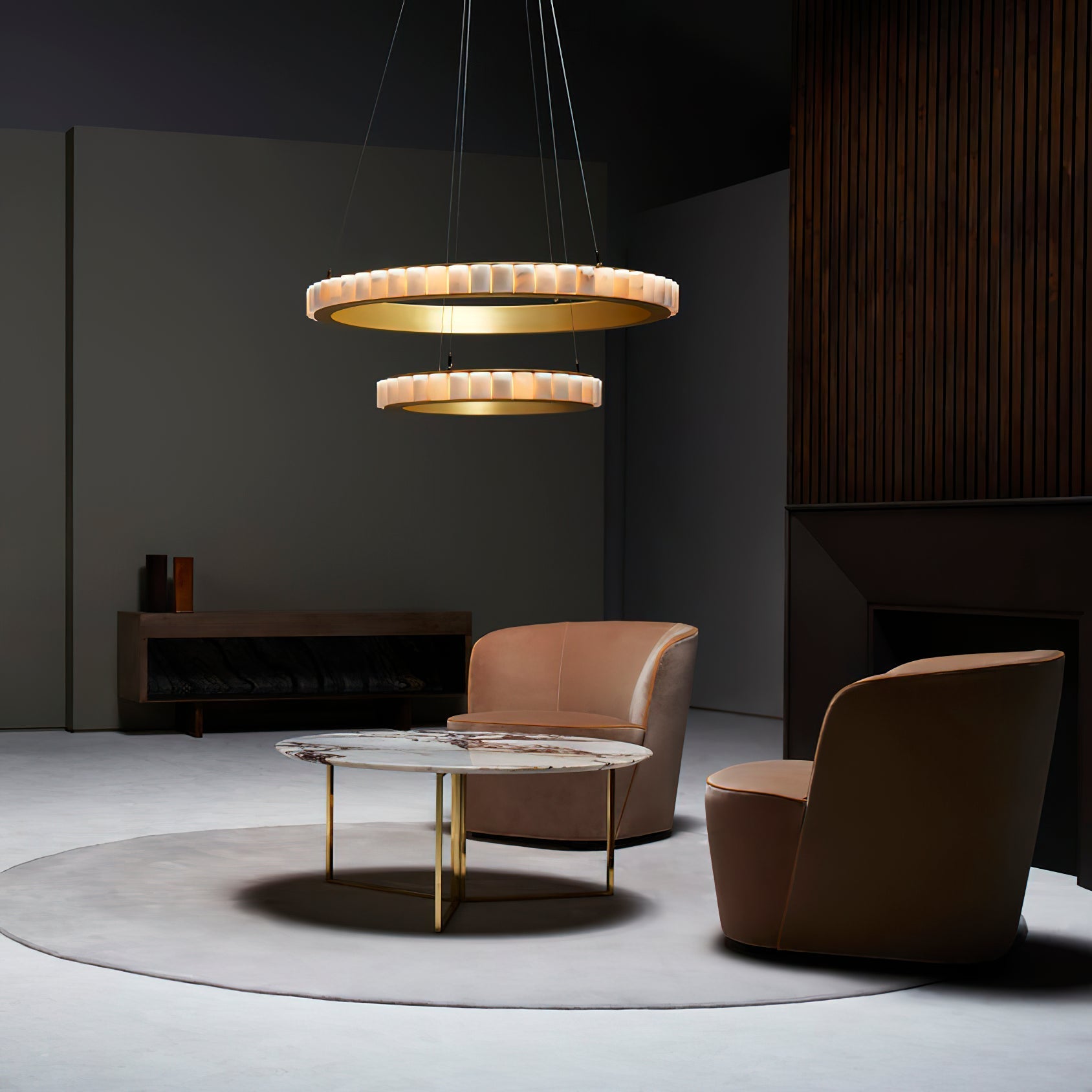 Orion Double Ring Alabaster Chandelier - Blowlighting