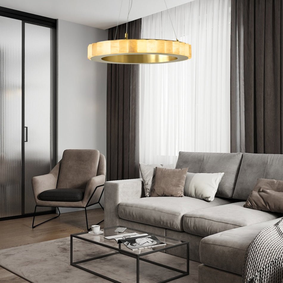 Orion Double Ring Alabaster Chandelier - Blowlighting