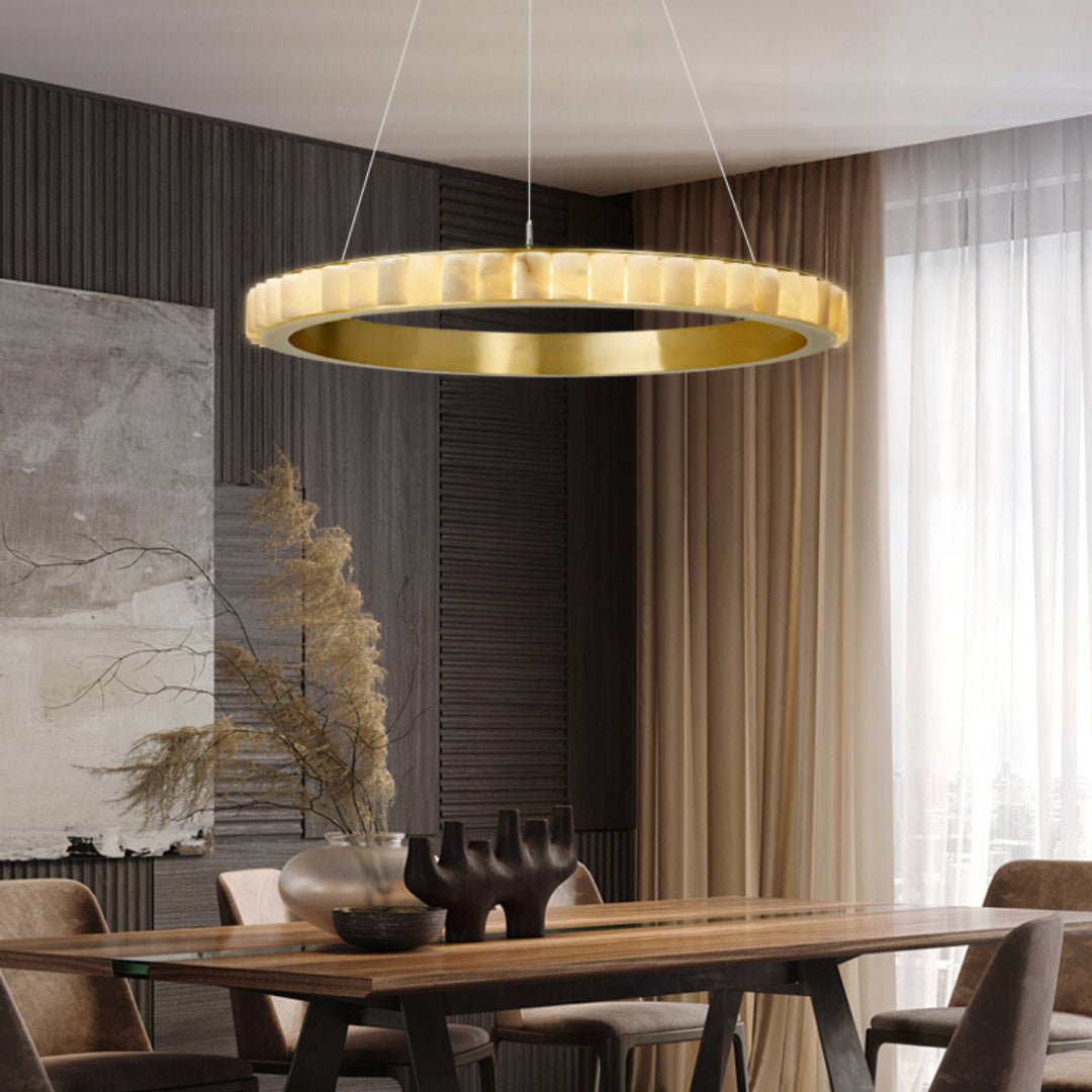 Orion Double Ring Alabaster Chandelier - Blowlighting