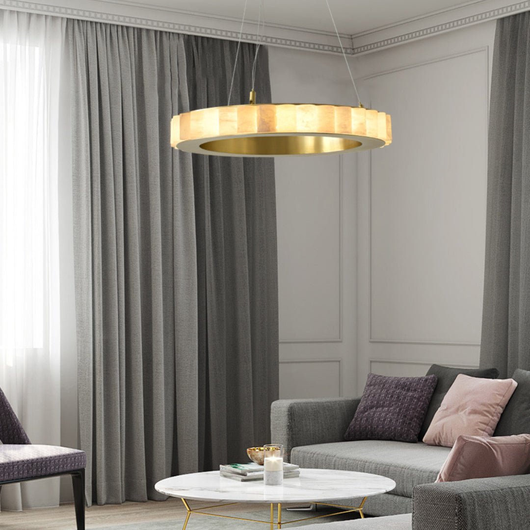 Orion Double Ring Alabaster Chandelier - Blowlighting