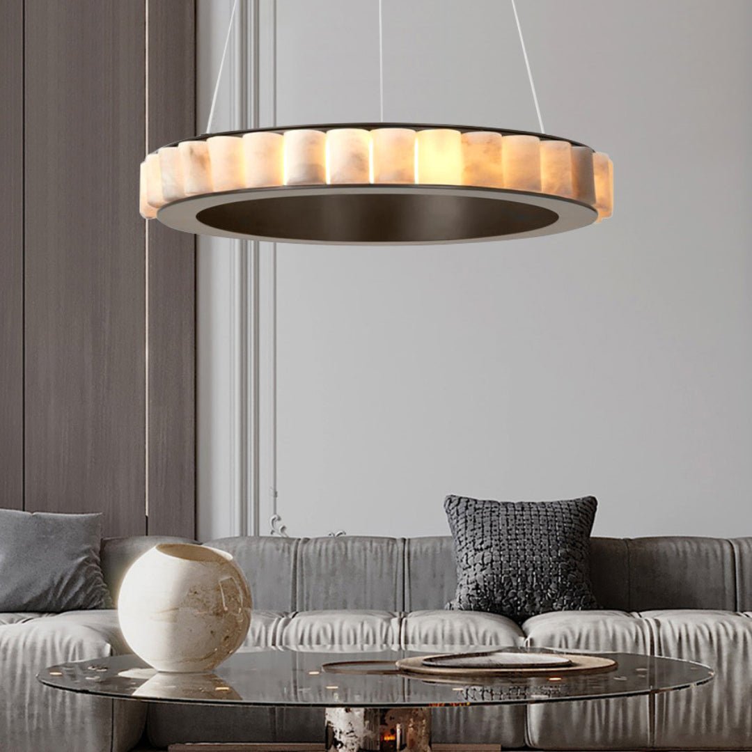 Orion Double Ring Alabaster Chandelier - Blowlighting