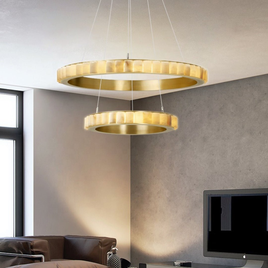 Orion Double Ring Alabaster Chandelier - Blowlighting
