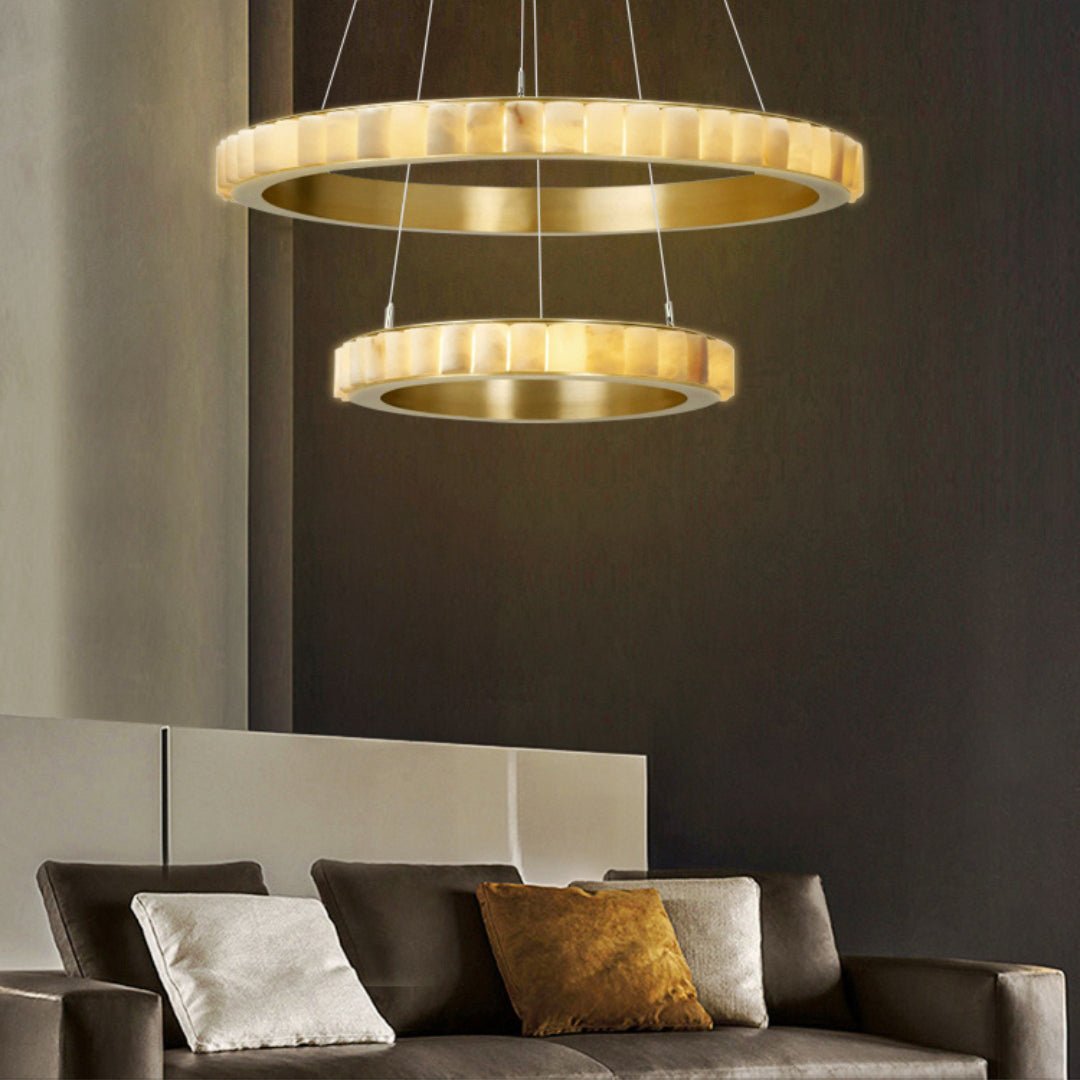 Orion Double Ring Alabaster Chandelier - Blowlighting