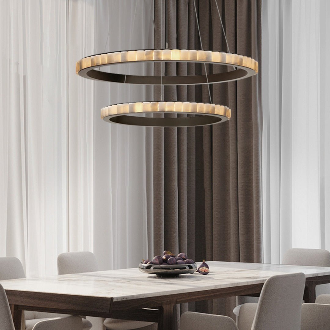 Orion Double Ring Alabaster Chandelier - Blowlighting