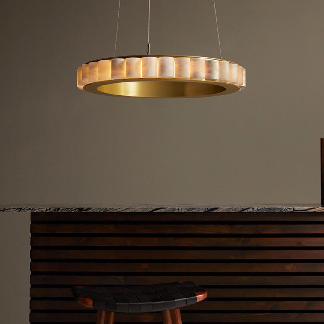 Orion Double Ring Alabaster Chandelier - Blowlighting
