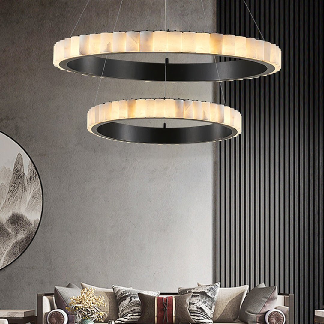Orion Double Ring Alabaster Chandelier - Blowlighting