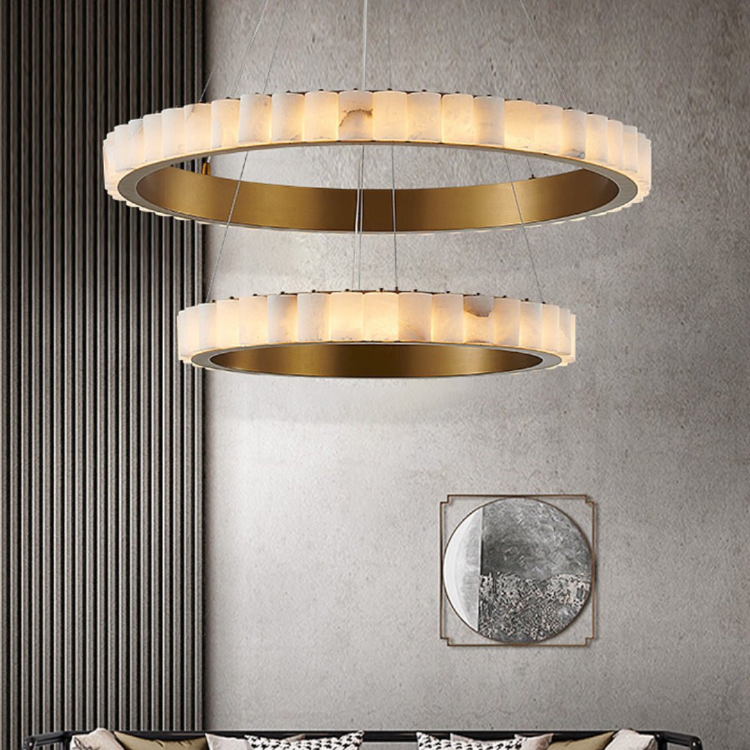 Orion Double Ring Alabaster Chandelier - Blowlighting